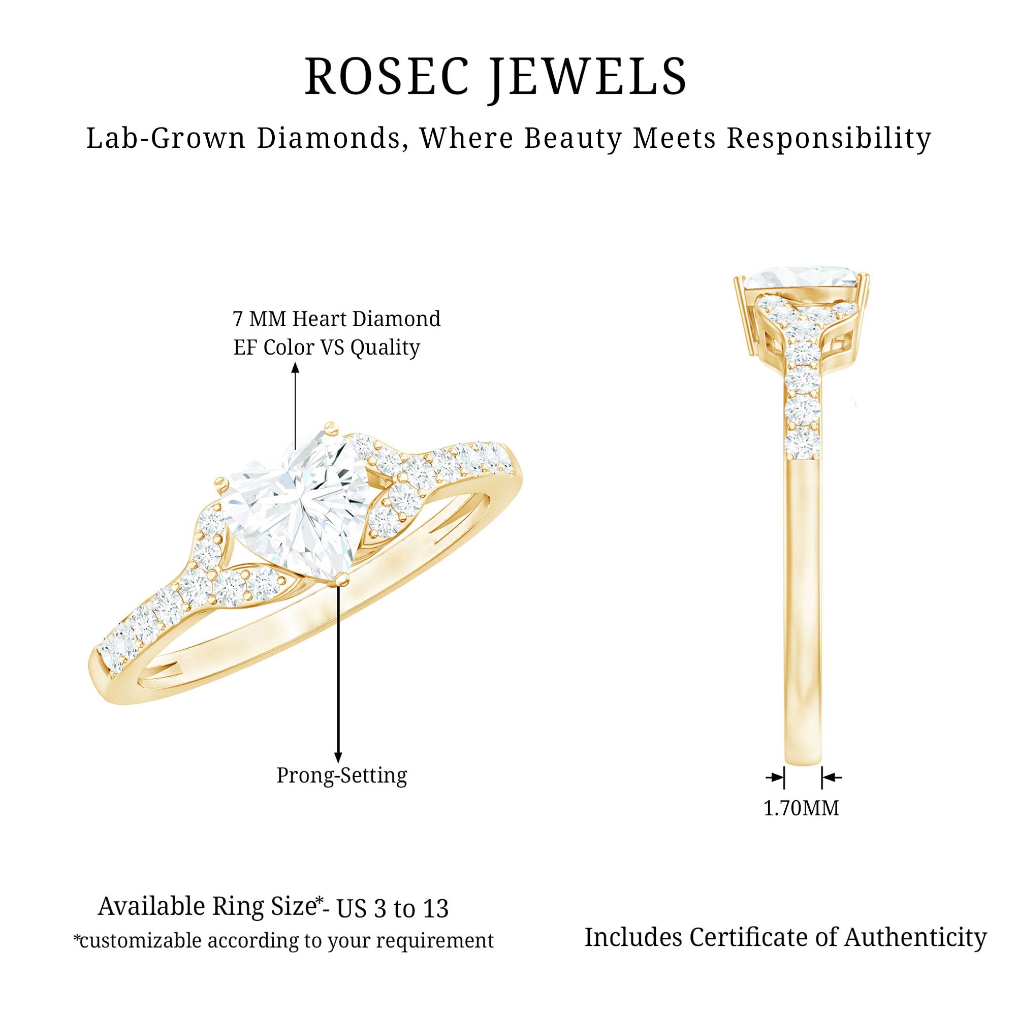 Rosec Jewels-Certified 7mm Diamond Heart Solitaire Ring For Her