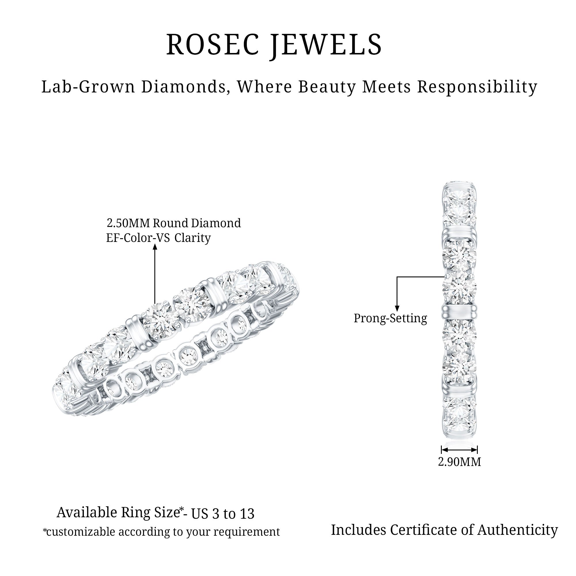 Rosec Jewels-Lab Created Diamond Full Eternity Band Ring for Women