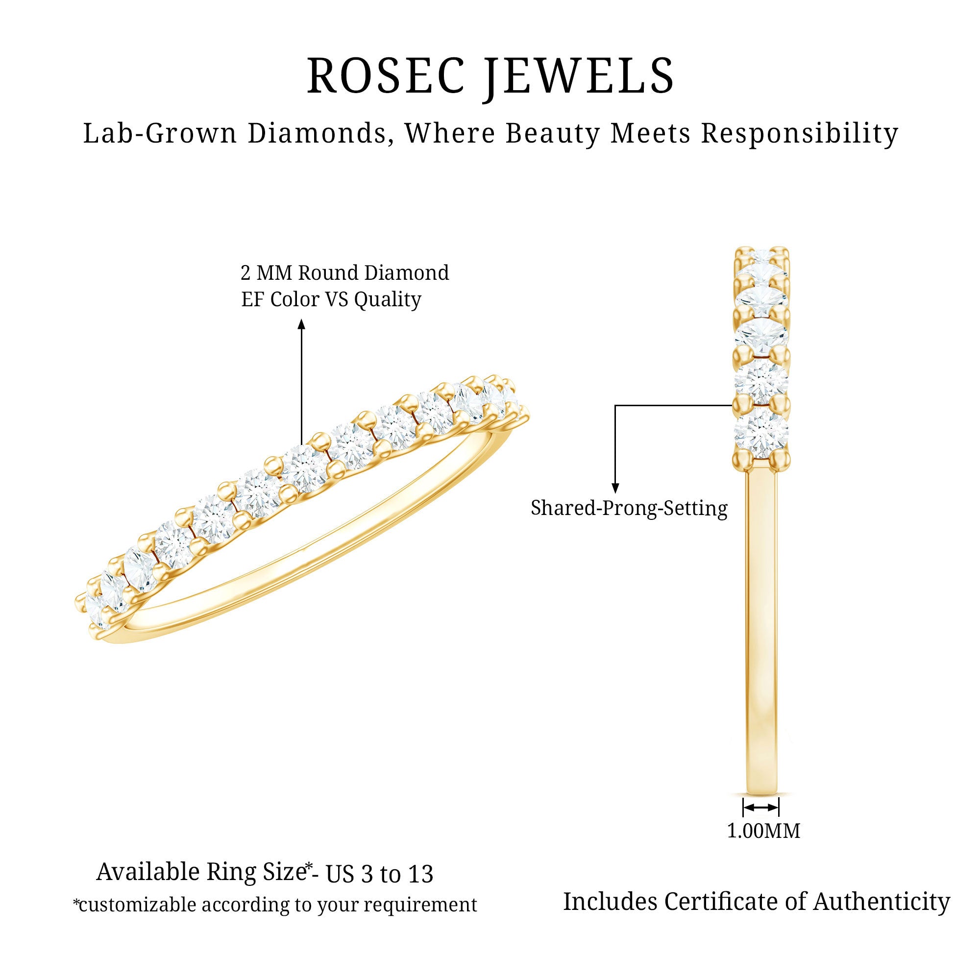 Rosec Jewels-Lab Grown Diamond Eternity Stackable Ring