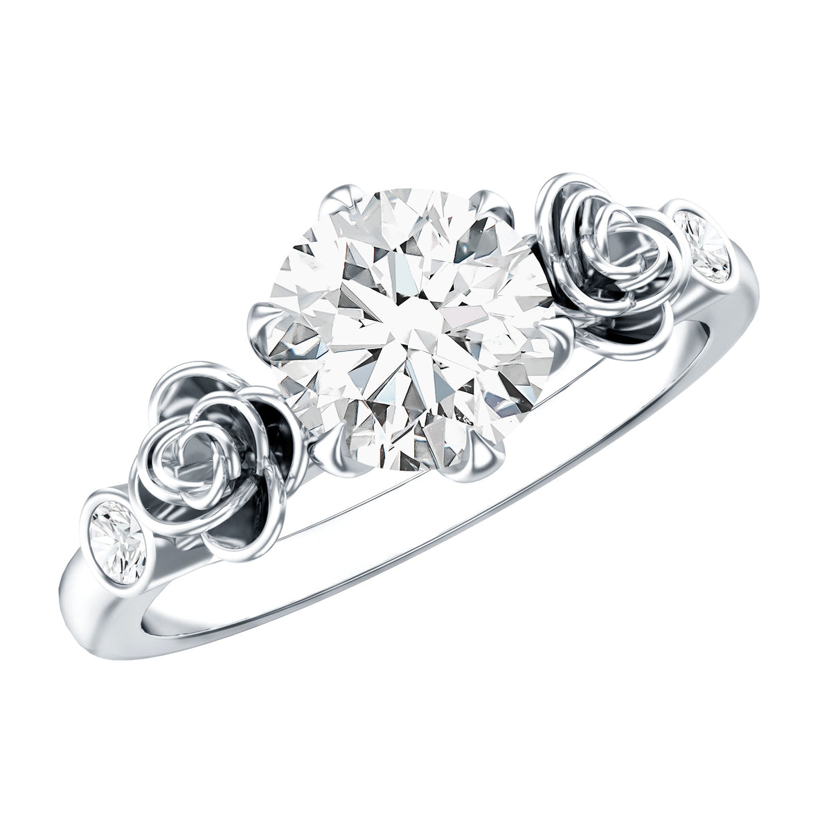 Certified Lab Grown Diamond Engagement Ring With Floral Design Lab - ( EF-VS ) - Rosec Jewels
