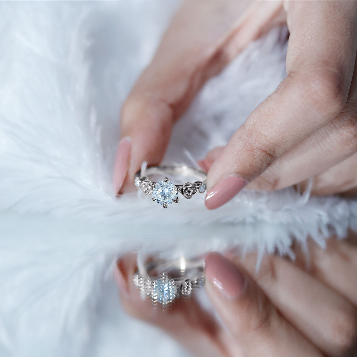 Certified Lab Grown Diamond Engagement Ring With Floral Design Lab - ( EF-VS ) - Rosec Jewels