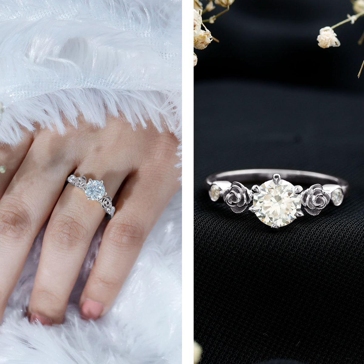 Certified Lab Grown Diamond Engagement Ring With Floral Design Lab - ( EF-VS ) - Rosec Jewels