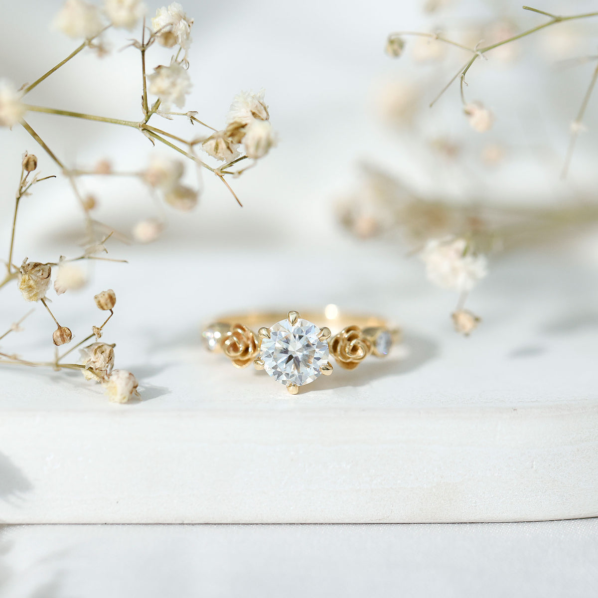Certified Lab Grown Diamond Engagement Ring With Floral Design Lab - ( EF-VS ) - Rosec Jewels