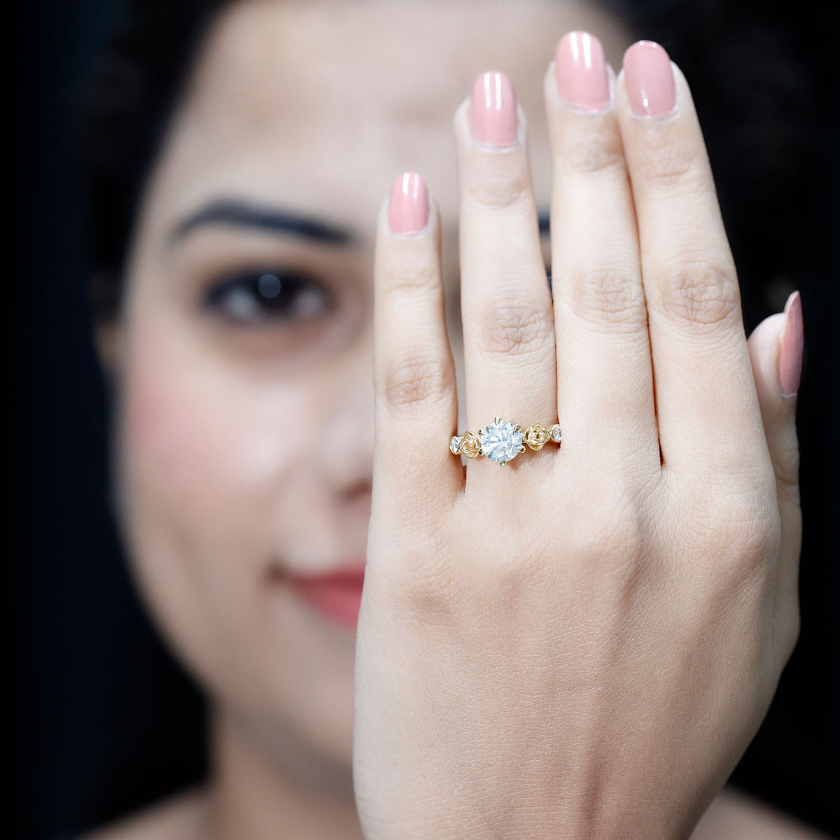 Certified Lab Grown Diamond Engagement Ring With Floral Design Lab - ( EF-VS ) - Rosec Jewels