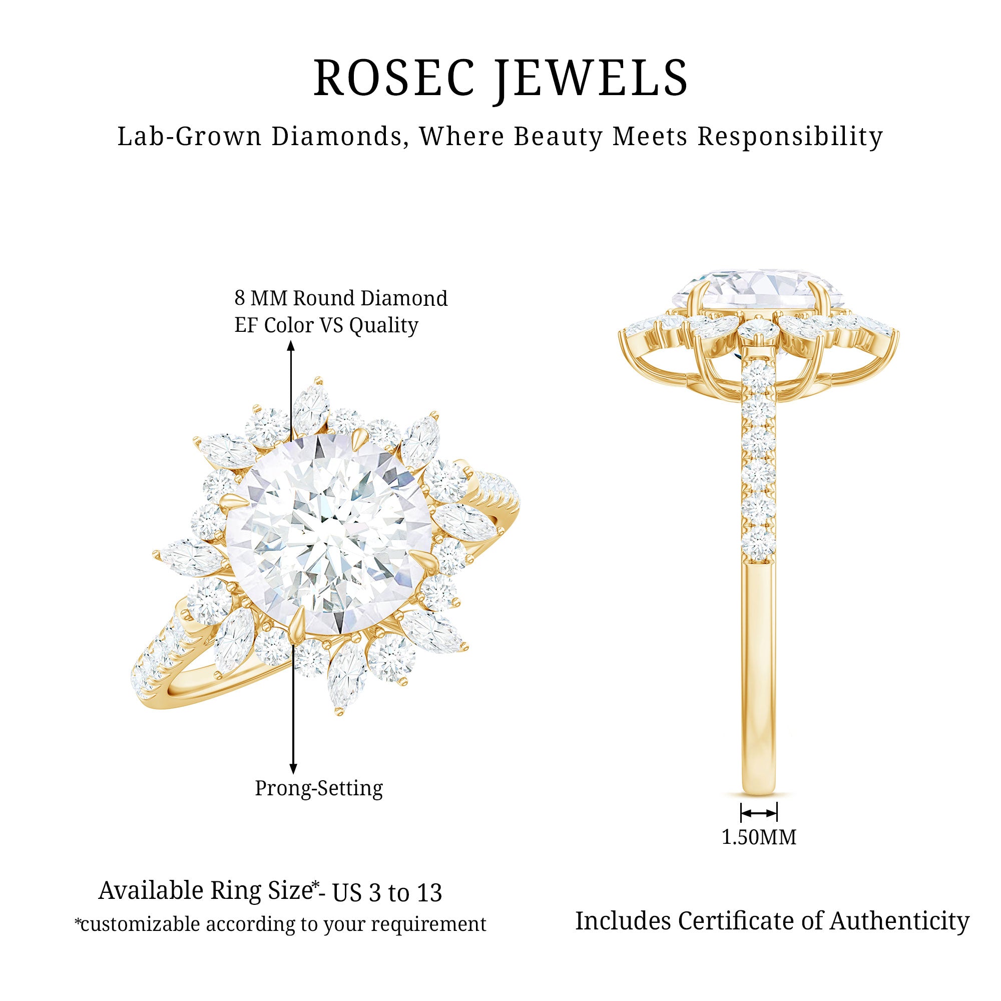Rosec Jewels-Certified Lab Created Diamond Halo Engagement Ring For Her