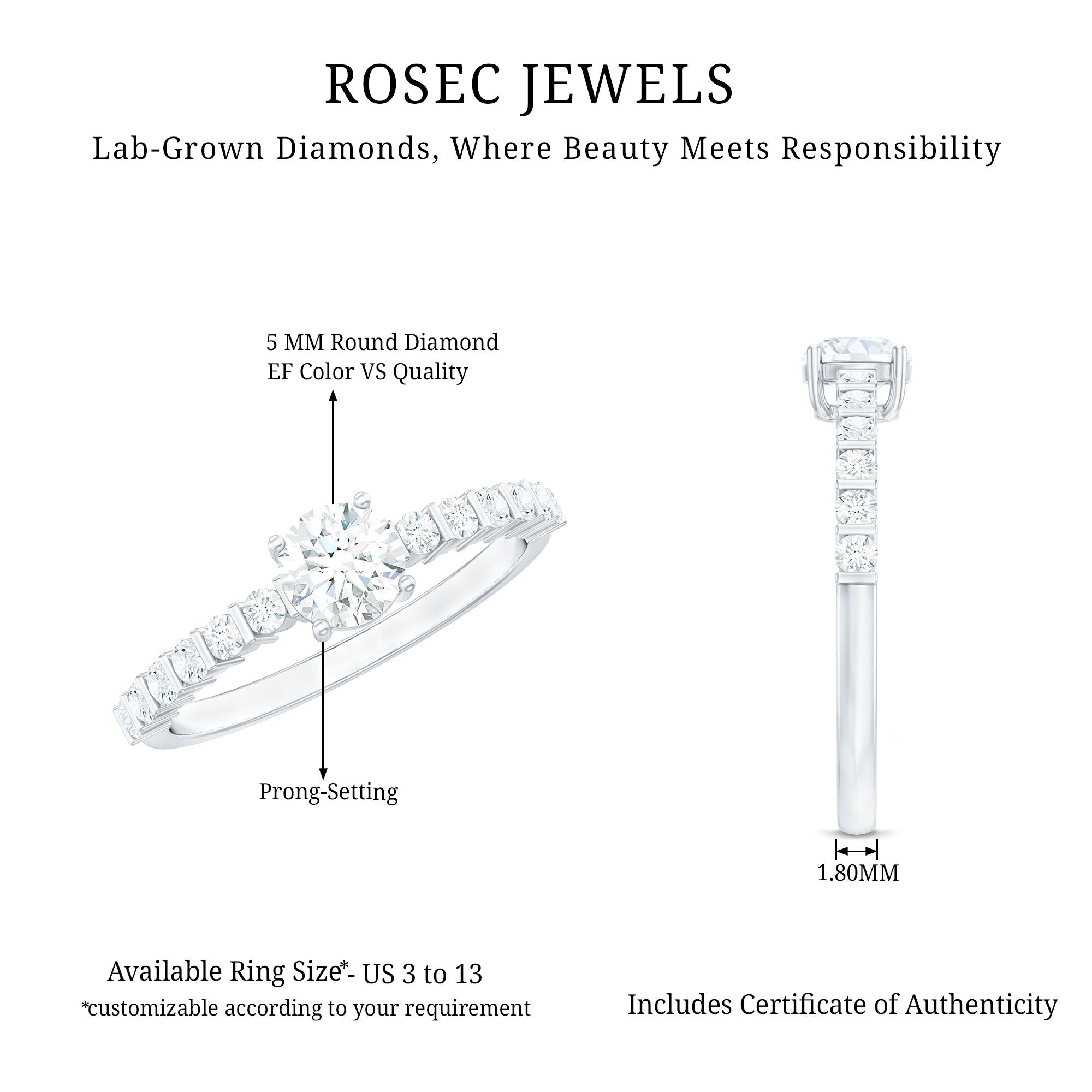 Rosec Jewels-Certified Lab Grown Diamond Simple Solitaire Ring
