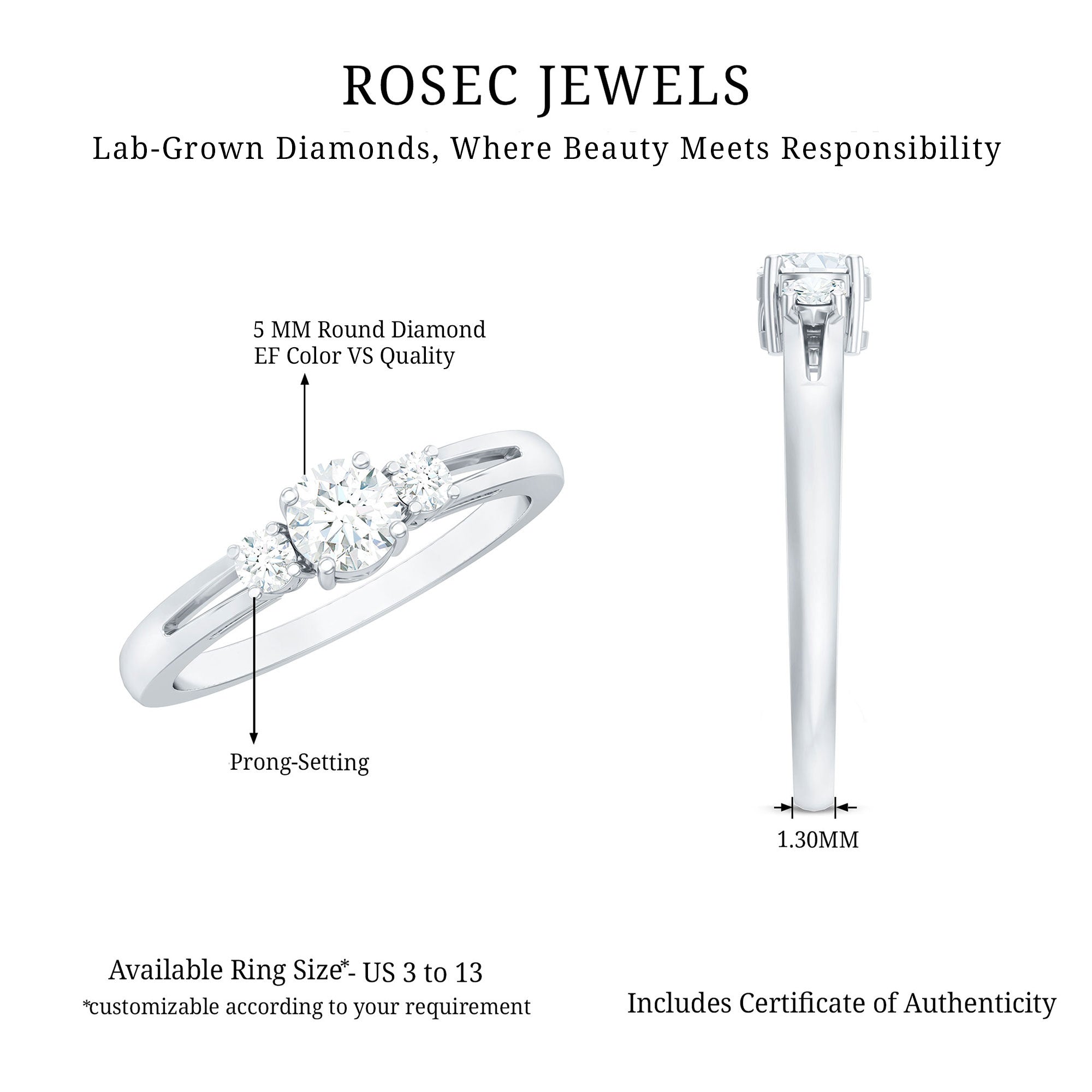Rosec Jewels-Certified Lab Created Diamond Promise Commitment Ring for Her