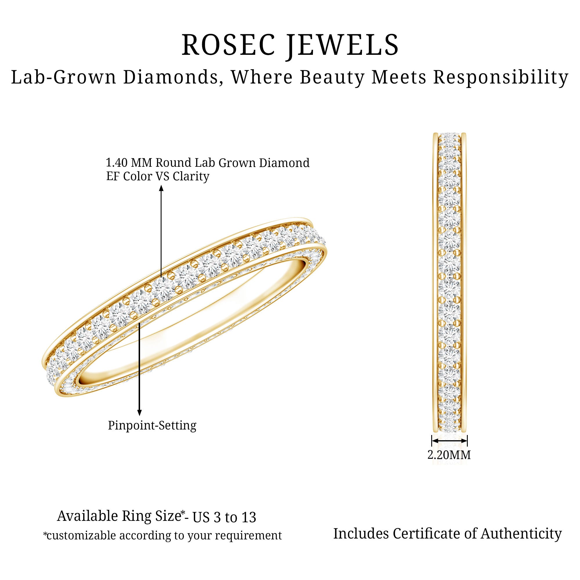 Certified Lab Created Diamond Wedding Bands for Women Lab - ( EF-VS ) - Rosec Jewels