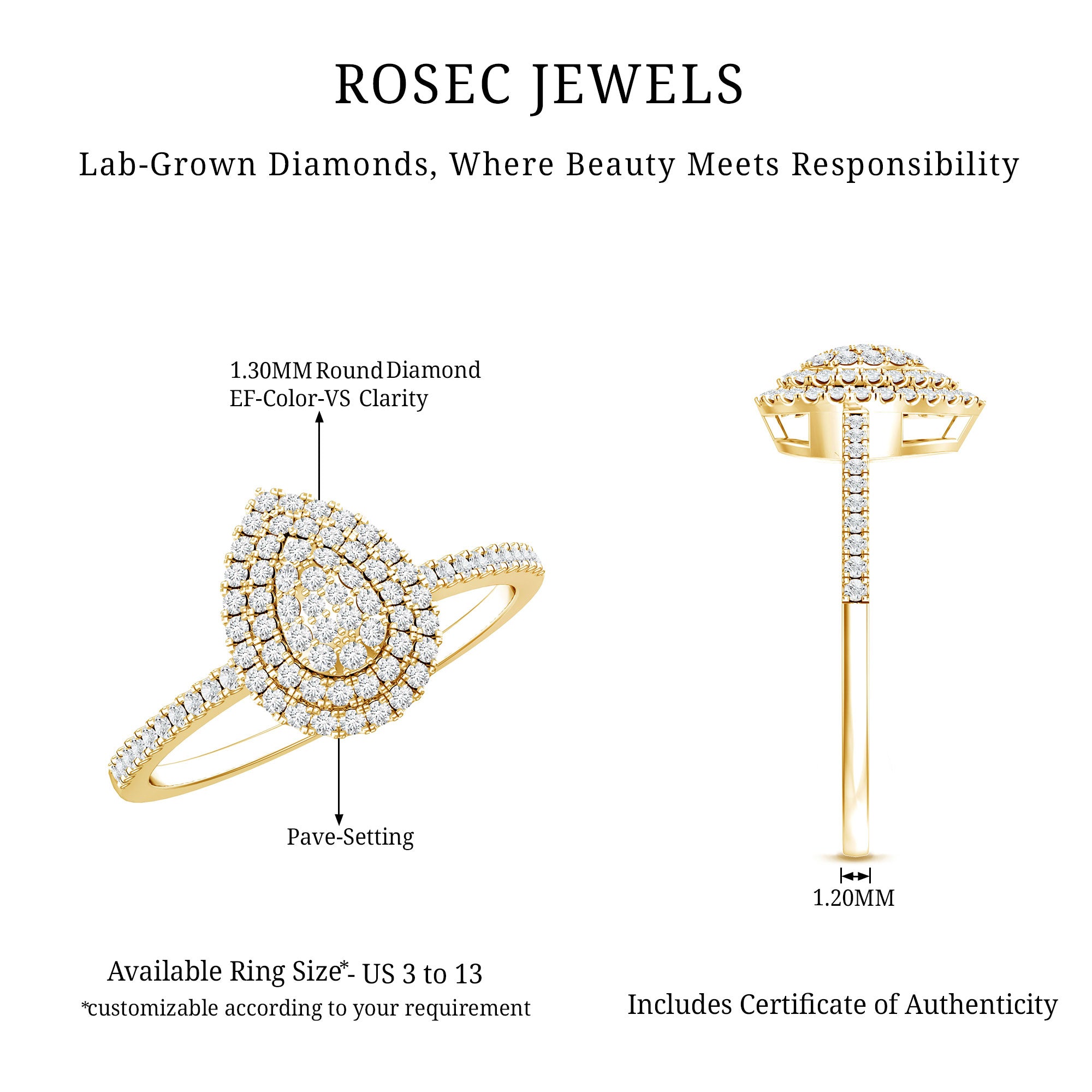 Rosec Jewels-Lab Grown Diamond Pear Shaped Engagement Ring for Her