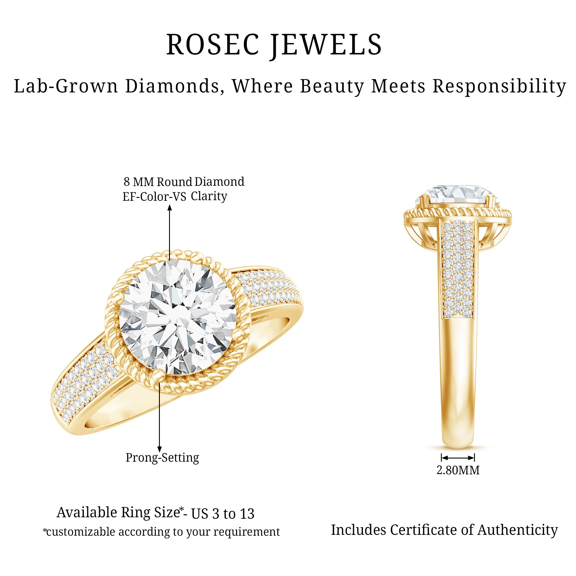 Rosec Jewels-Lab Grown Diamond Circle Engagement Ring With Rope Frame