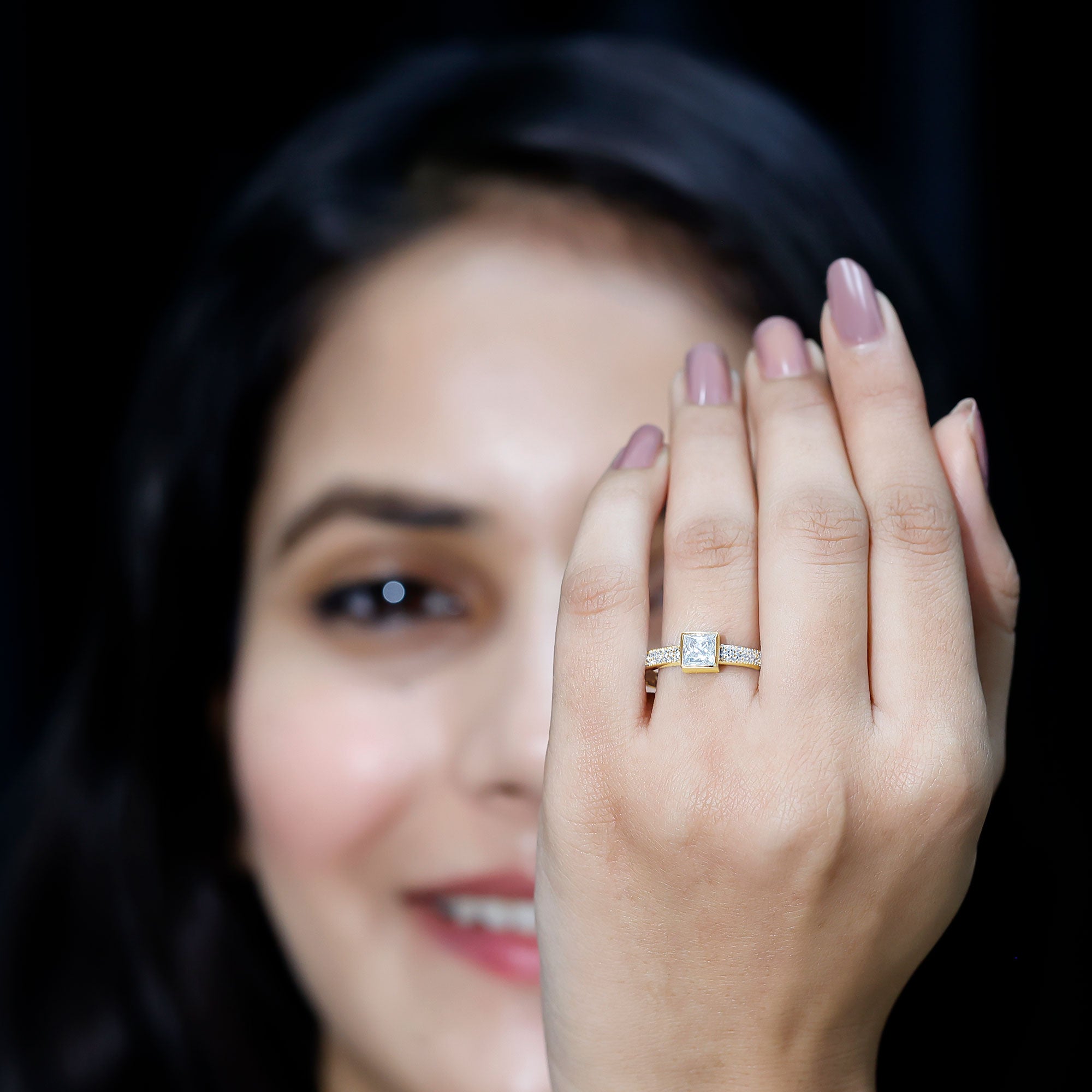 Rosec Jewels-Princess Cut Lab Grown Diamond Bezel Set Engagement Ring