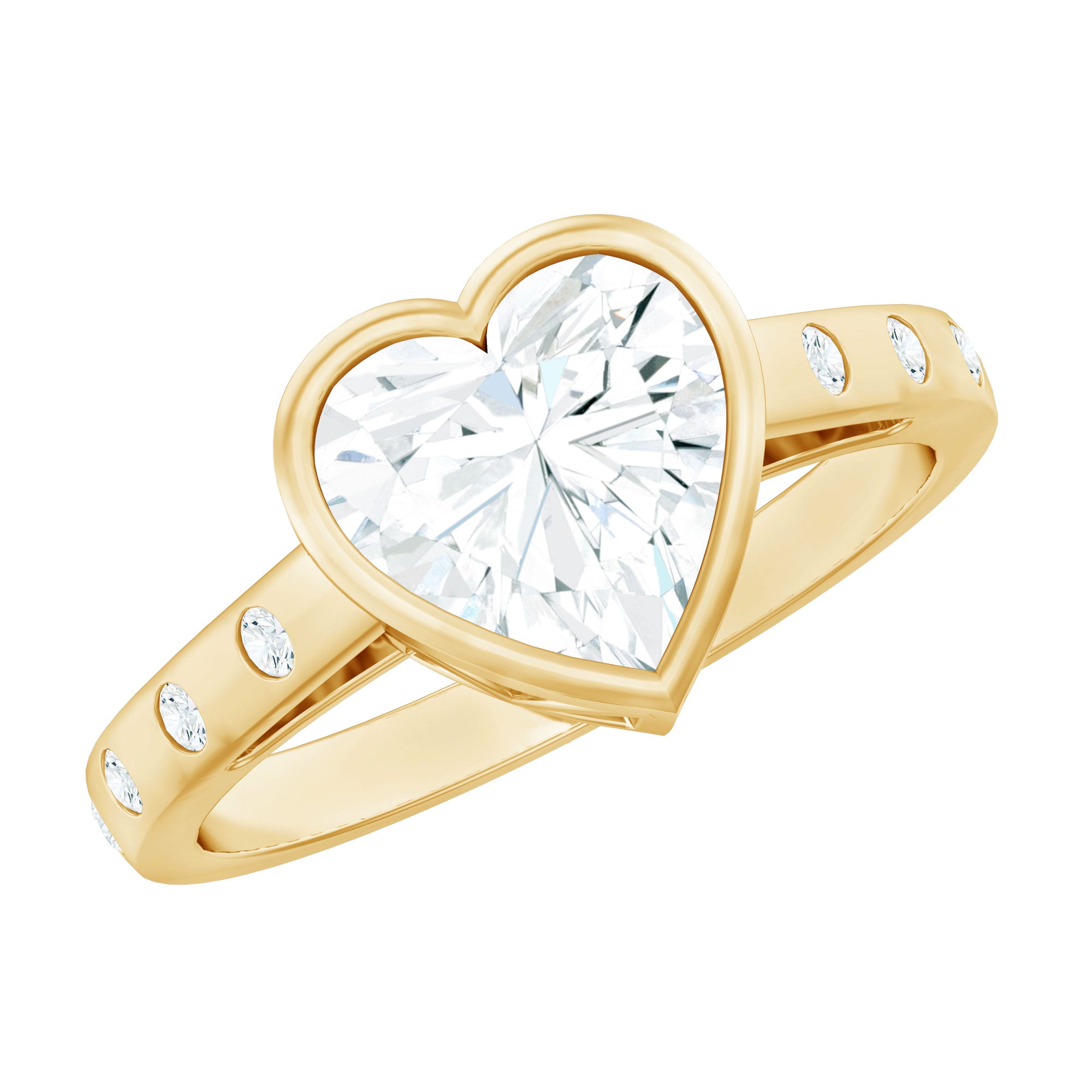 Rosec Jewels-Bezel Set Brilliant Cut Lab Created Diamond Heart Engagement Ring For Women