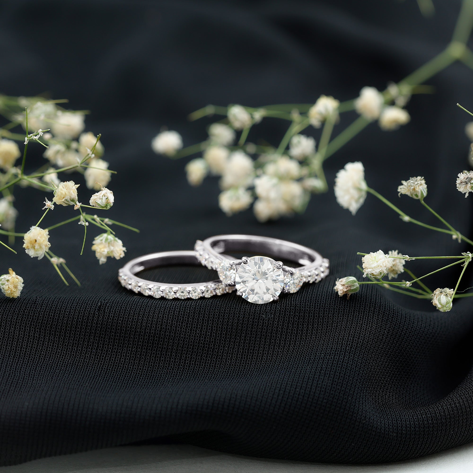 Certified Lab Created Diamond Marriage Ring Set Lab - ( EF-VS ) - Rosec Jewels