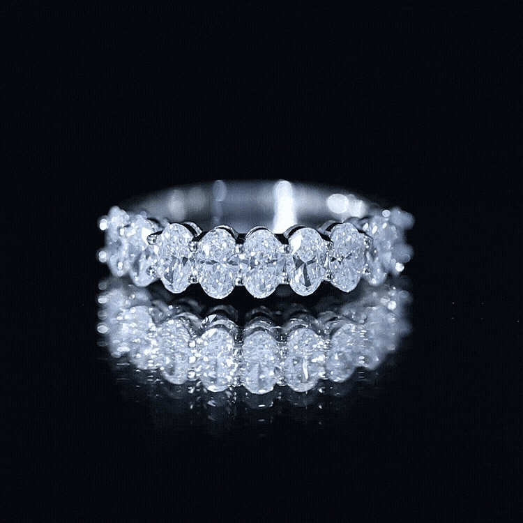 Brilliant Cut Oval Diamond Semi Eternity Ring for Women Lab - ( EF-VS ) - Rosec Jewels