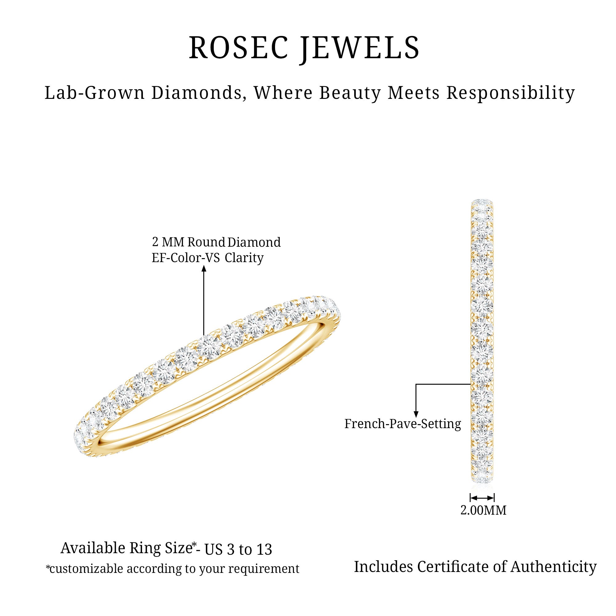 Rosec Jewels-Round Cut Lab Grown Diamond Stackable Eternity Ring
