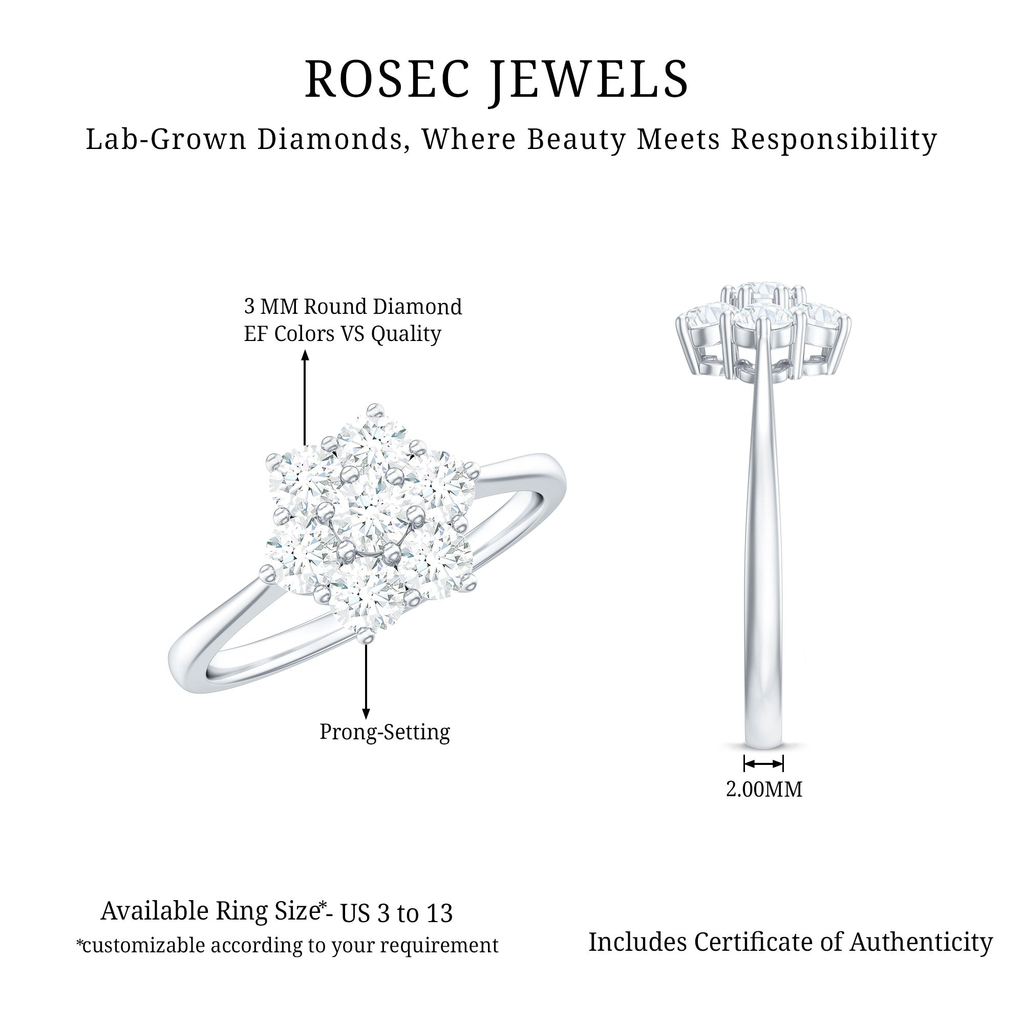 Rosec Jewels-Flower Cluster Lab Grown Diamond Engagement Ring