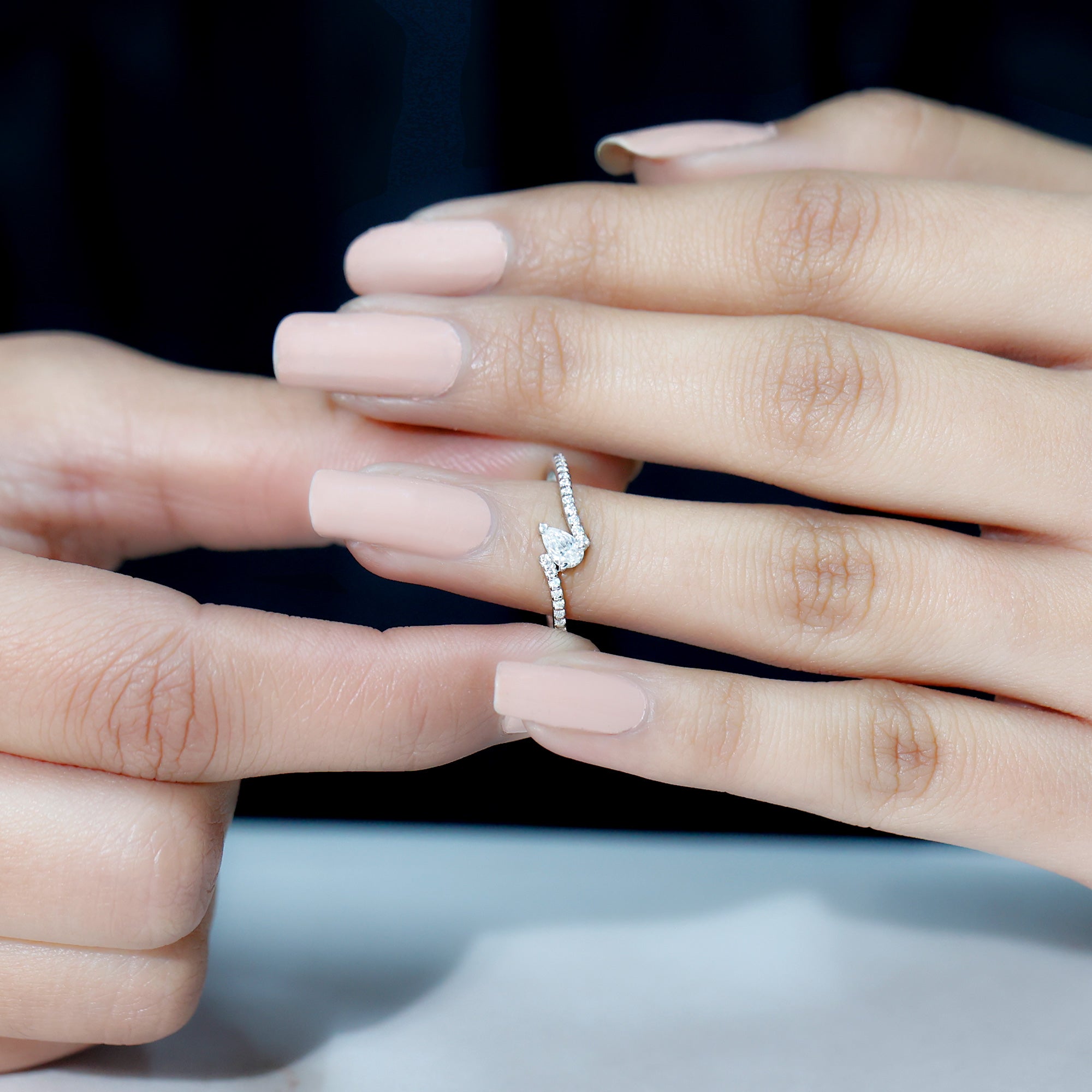 Rosec Jewels-Pear Cut Lab Grown Diamond Bypass Promise Ring