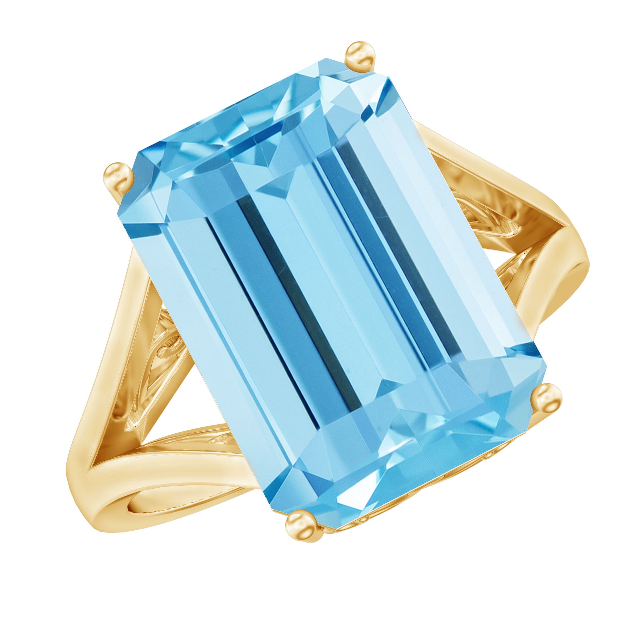 Aquamarine Emerald Cut Engagement Ring in Yellow Gold Plated Silver