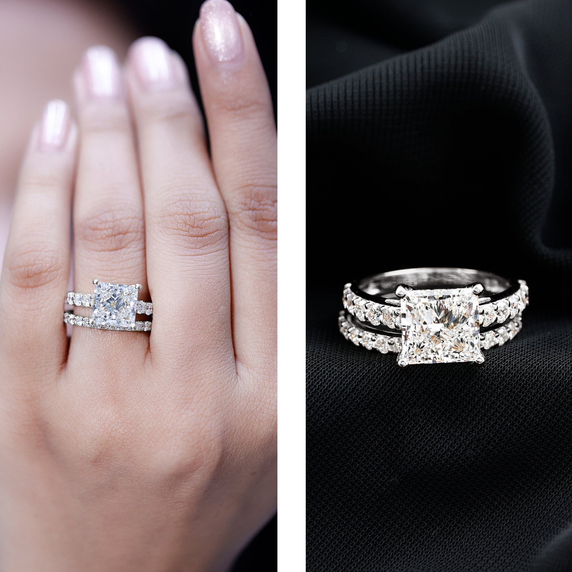 4 Carat IGI Certified Lab Grown Diamond Princess Cut Bridal Ring Set Lab - ( E-VS1 ) - Rosec Jewels