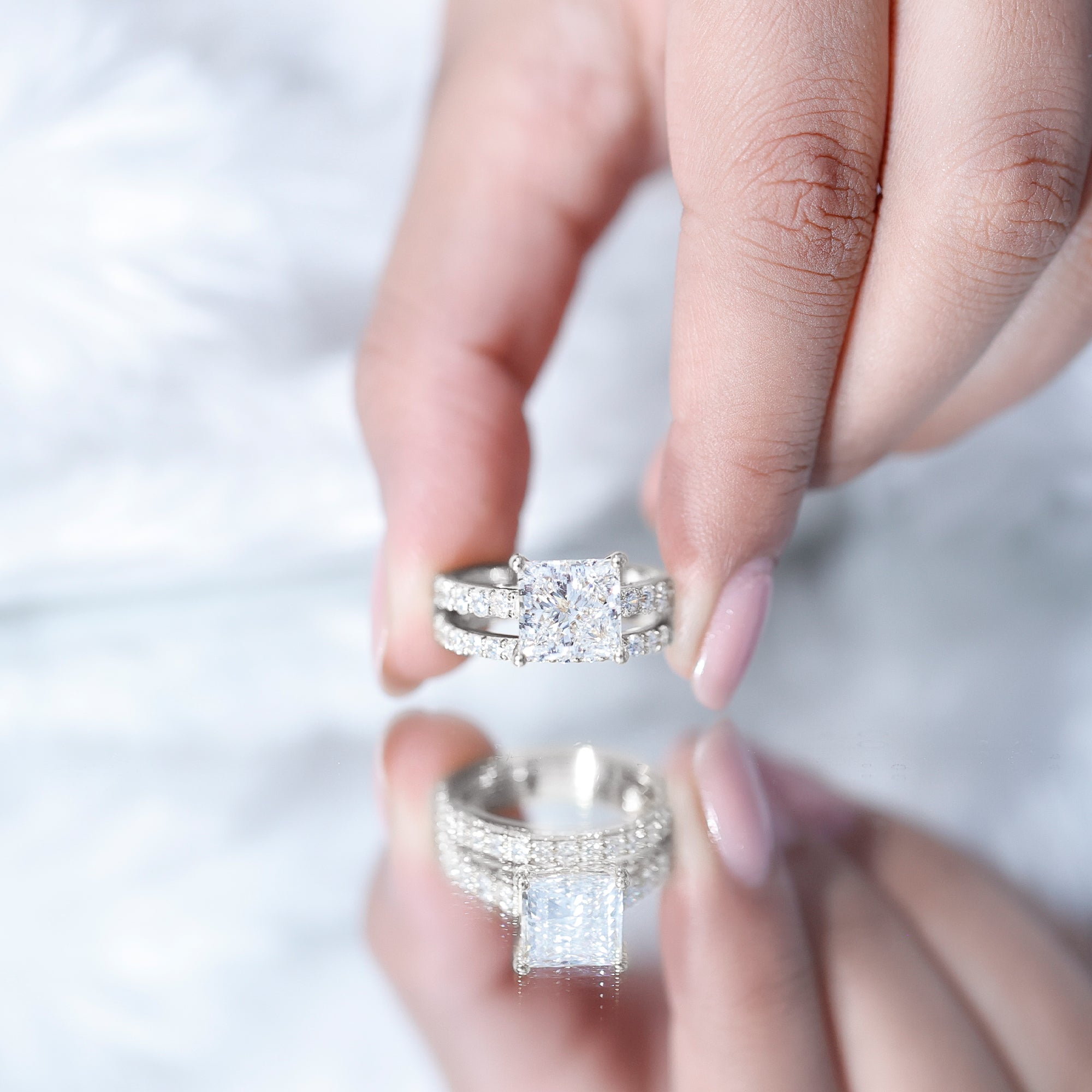 4 Carat IGI Certified Lab Grown Diamond Princess Cut Bridal Ring Set Lab - ( E-VS1 ) - Rosec Jewels