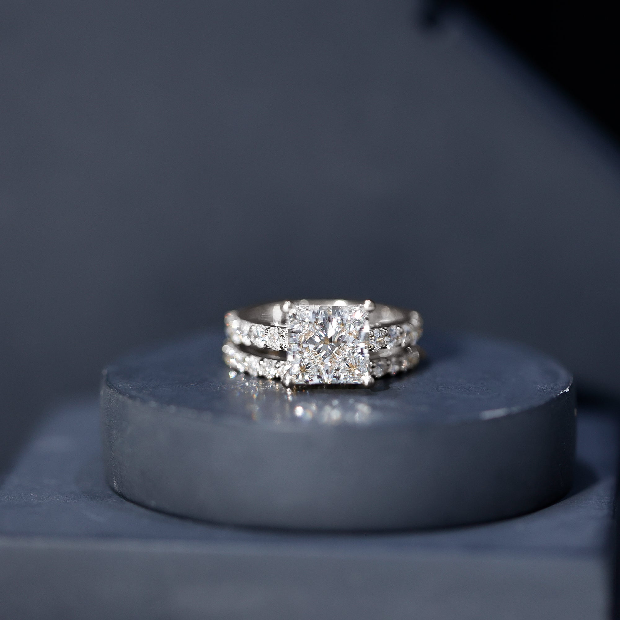 4 Carat IGI Certified Lab Grown Diamond Princess Cut Bridal Ring Set Lab - ( E-VS1 ) - Rosec Jewels