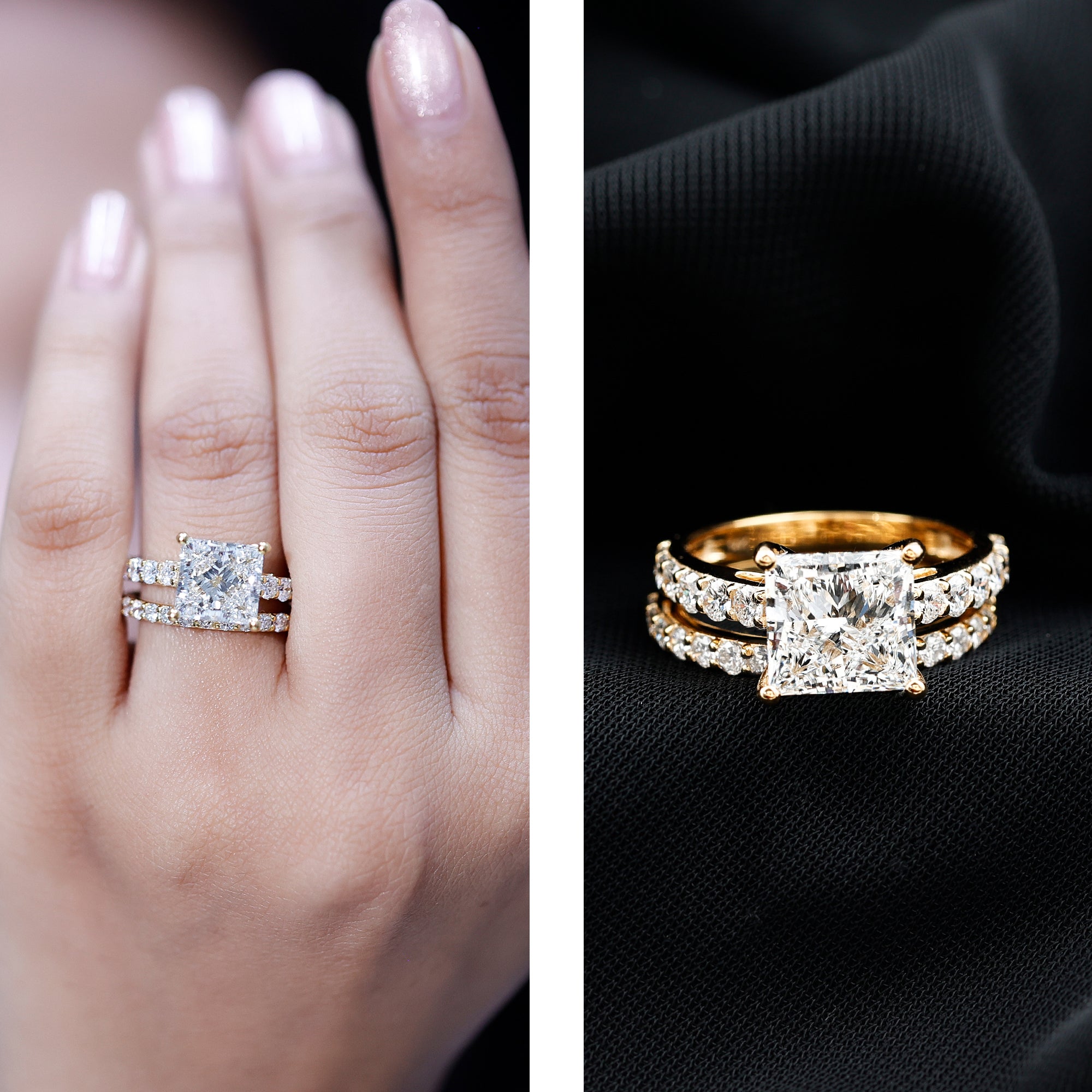 4 Carat IGI Certified Lab Grown Diamond Princess Cut Bridal Ring Set Lab - ( E-VS1 ) - Rosec Jewels