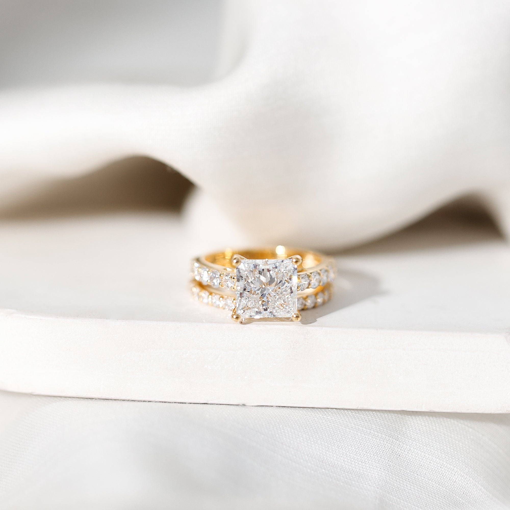4 Carat IGI Certified Lab Grown Diamond Princess Cut Bridal Ring Set Lab - ( E-VS1 ) - Rosec Jewels