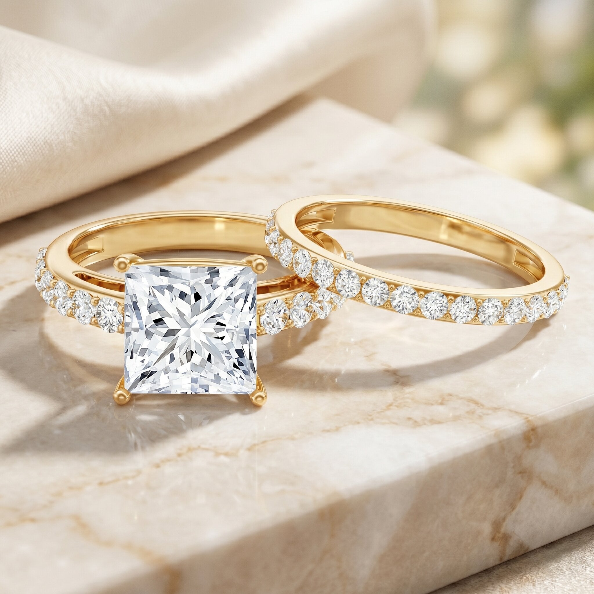 5 Carat IGI Certified Princess Cut Lab Diamond Engagement Ring with Band Lab - ( EF-VS ) - Rosec Jewels