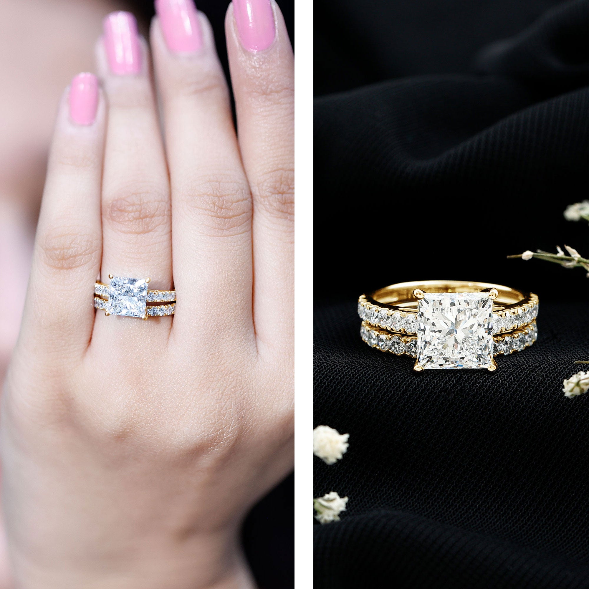 IGI Certified 2 Carat Lab Grown Diamond Princess Cut Bridal Ring Set Lab - ( EF-VS ) - Rosec Jewels