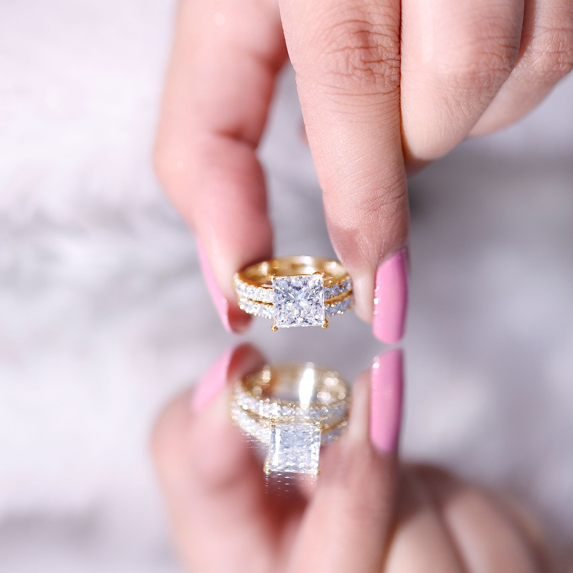 IGI Certified 2 Carat Lab Grown Diamond Princess Cut Bridal Ring Set Lab - ( EF-VS ) - Rosec Jewels