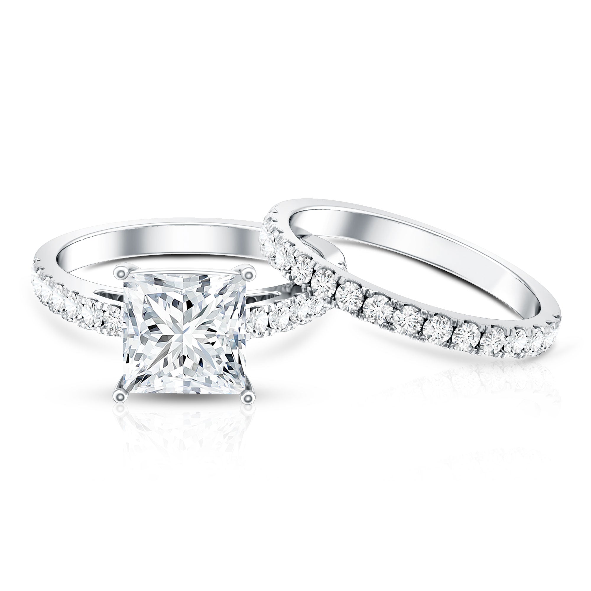 IGI Certified 3 Carat Princess Cut Lab Grown Diamond Wedding Ring Set Lab - ( EF-VS ) - Rosec Jewels