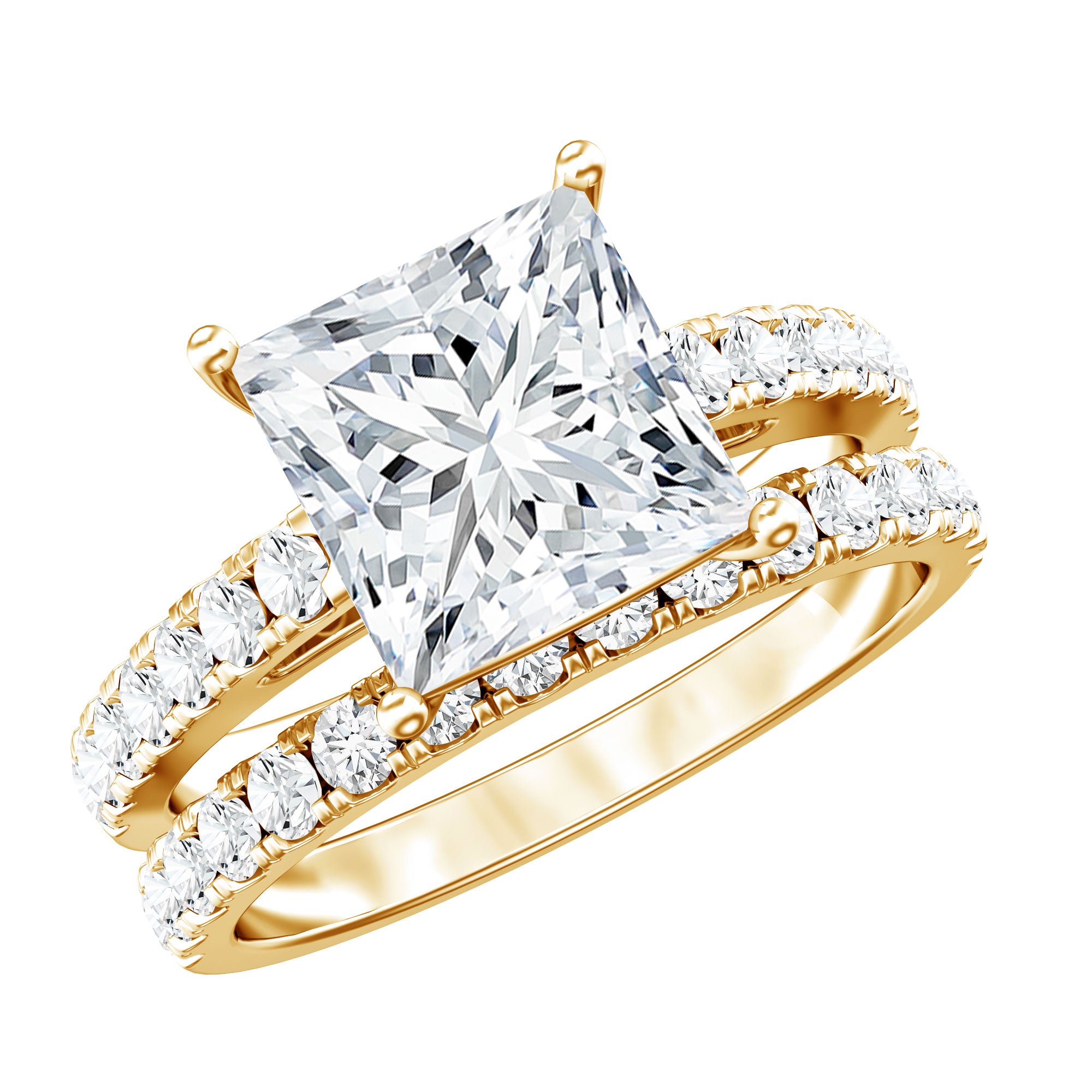 IGI Certified 3 Carat Princess Cut Lab Grown Diamond Wedding Ring Set Lab - ( EF-VS ) - Rosec Jewels