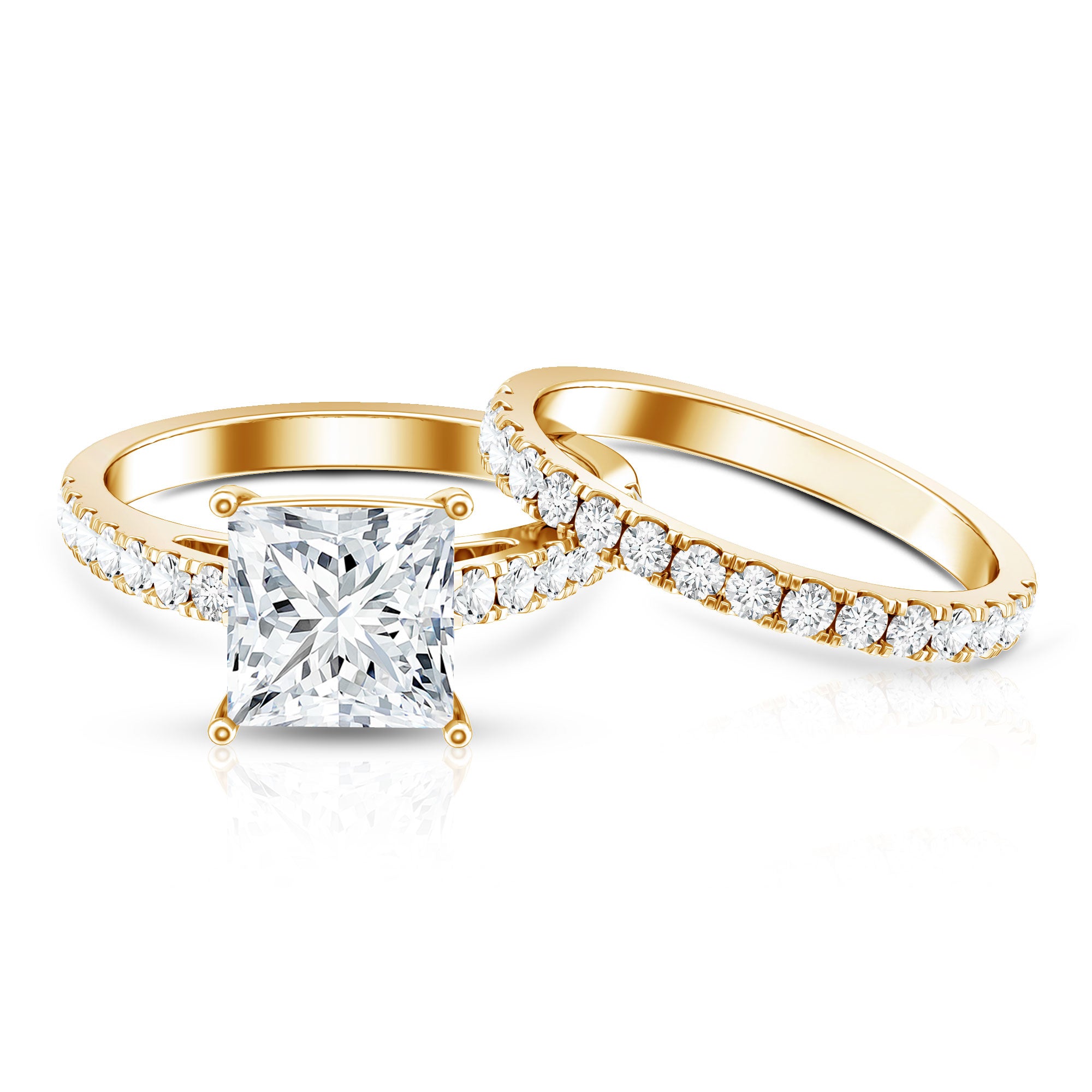 IGI Certified 3 Carat Princess Cut Lab Grown Diamond Wedding Ring Set Lab - ( EF-VS ) - Rosec Jewels