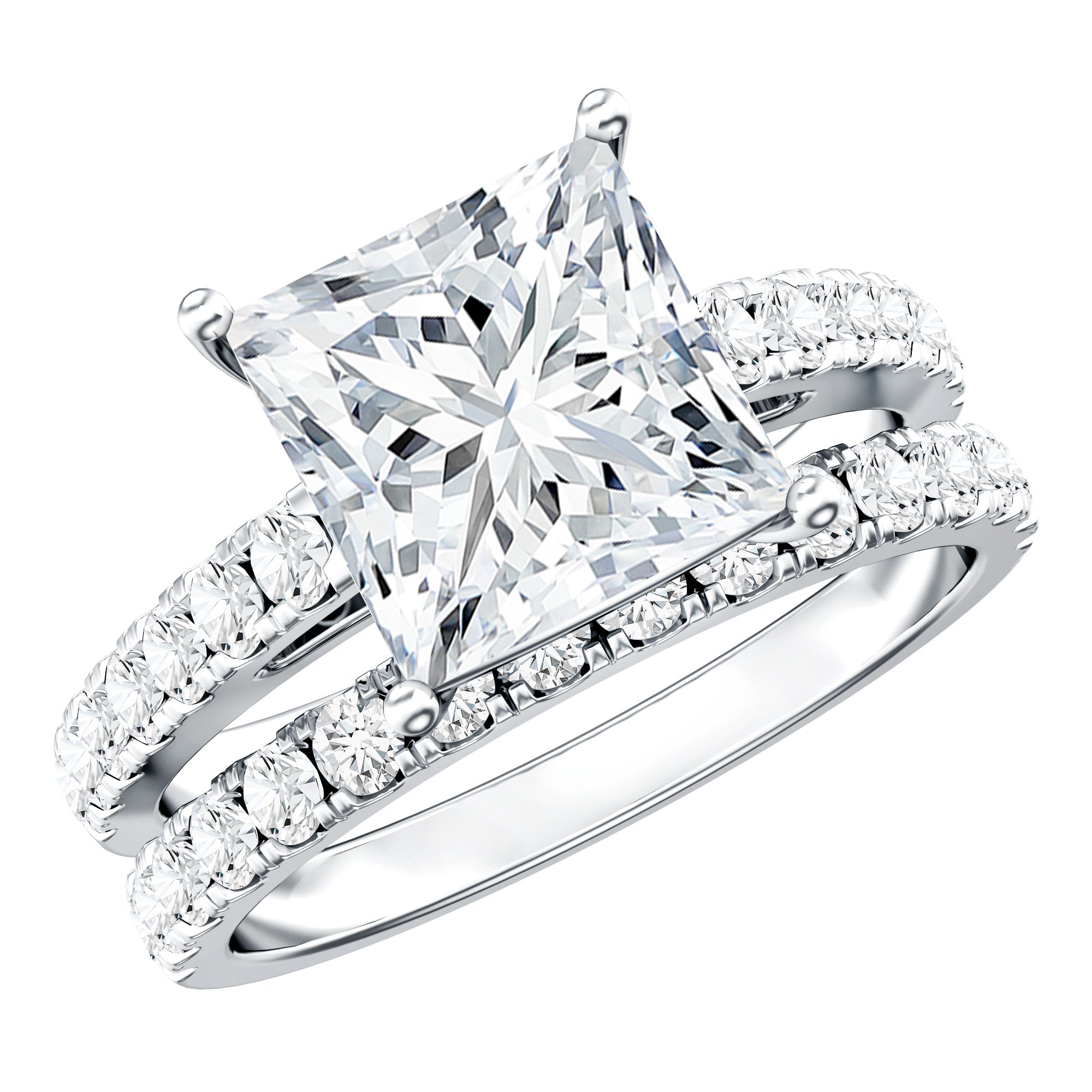 IGI Certified 4 Carat Princess Cut Lab Grown Diamond Engagement Ring With Wedding Band Lab - ( EF-VS ) - Rosec Jewels