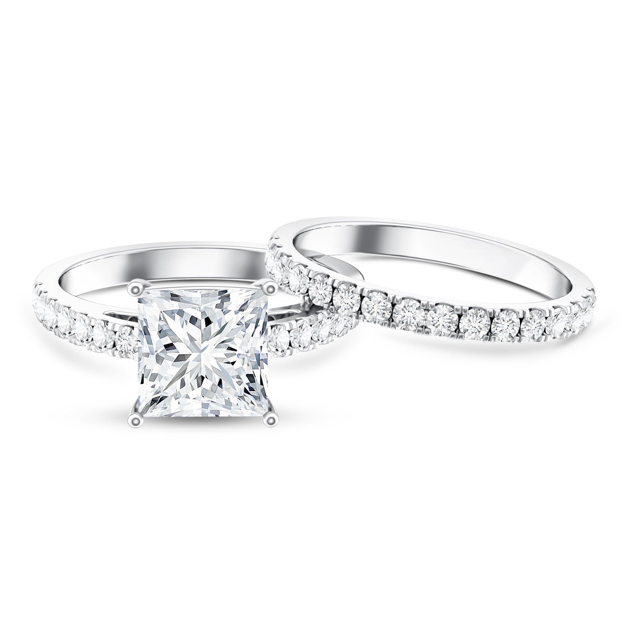 IGI Certified 4 Carat Princess Cut Lab Grown Diamond Engagement Ring With Wedding Band Lab - ( EF-VS ) - Rosec Jewels