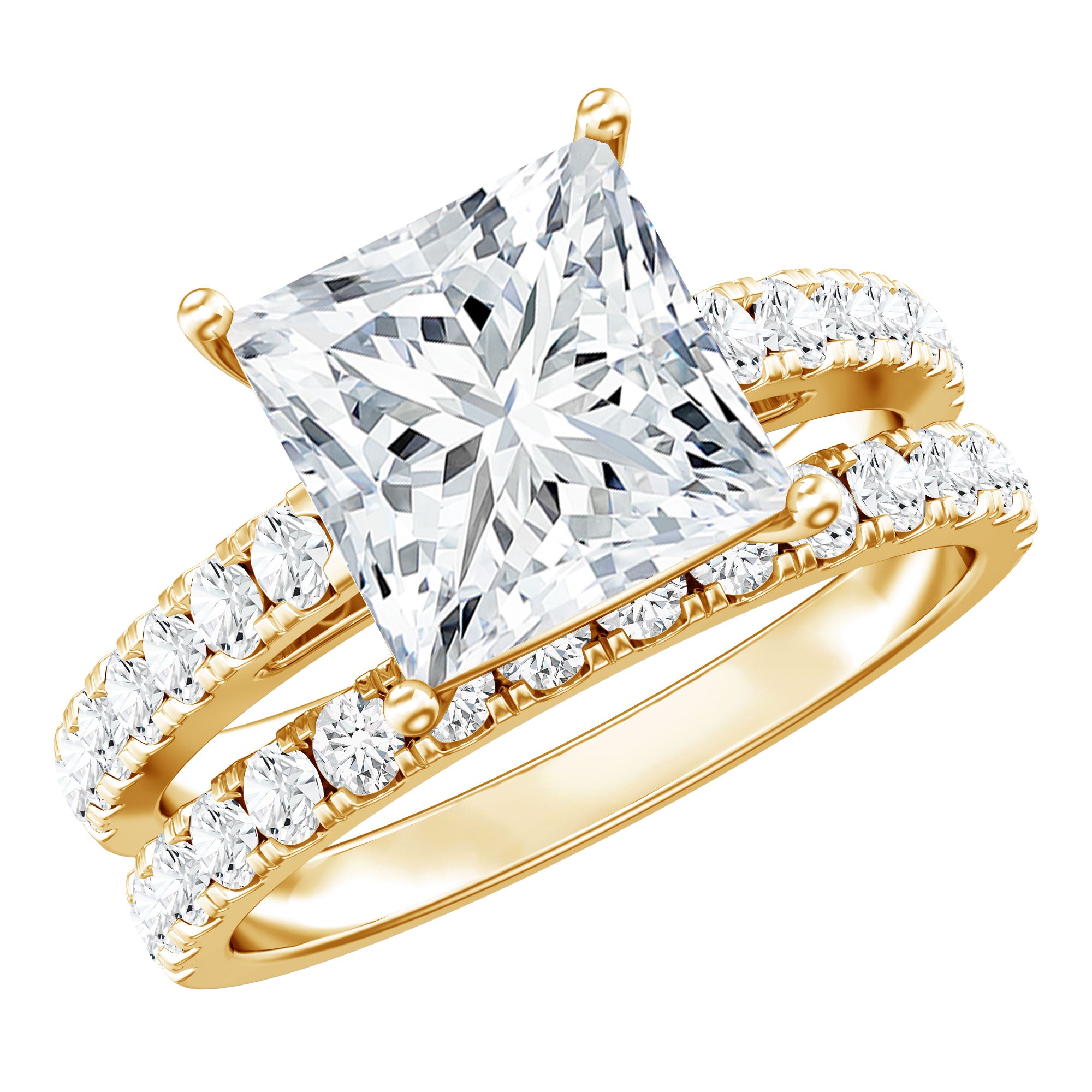IGI Certified 4 Carat Princess Cut Lab Grown Diamond Engagement Ring With Wedding Band Lab - ( EF-VS ) - Rosec Jewels