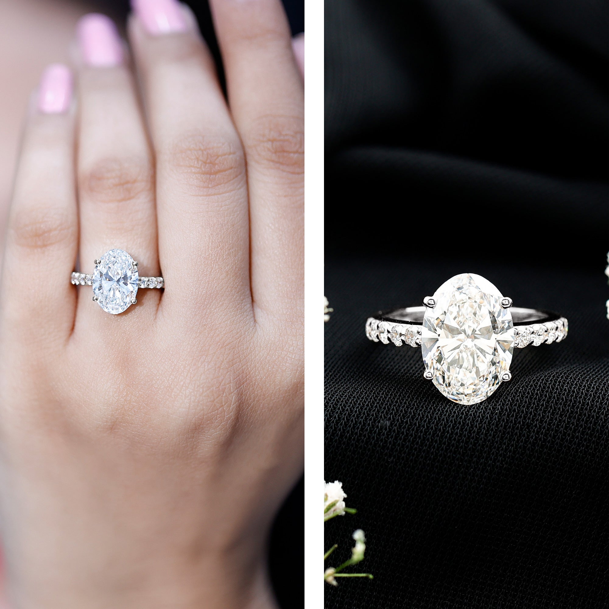 IGI Certified 3 Carat Lab Grown Oval Diamond Engagement Ring for Women Lab - ( E-VS1 ) - Rosec Jewels
