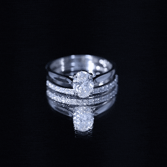 IGI Certified Lab Grown Diamond Oval Engagement Ring with Wedding Band Lab - ( EF-VS ) - Rosec Jewels