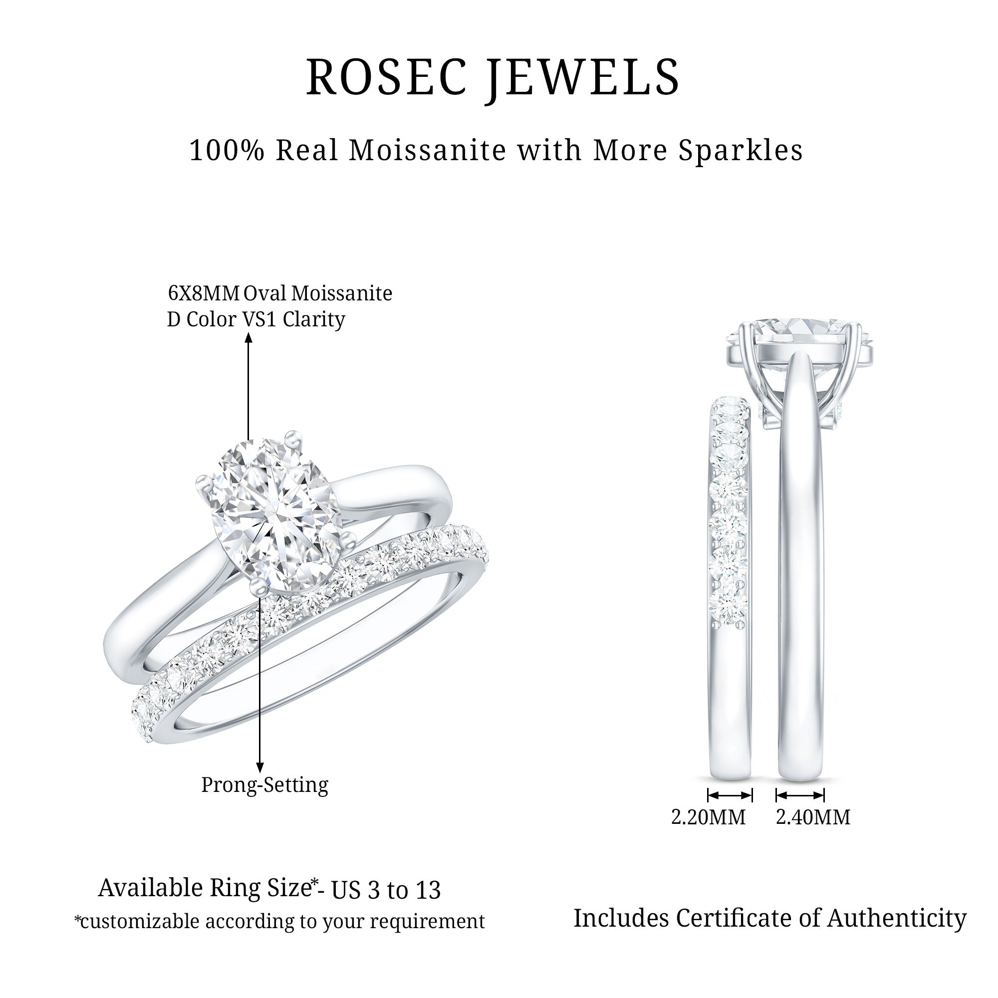IGI Certified Lab Grown Diamond Oval Engagement Ring with Wedding Band Lab - ( EF-VS ) - Rosec Jewels