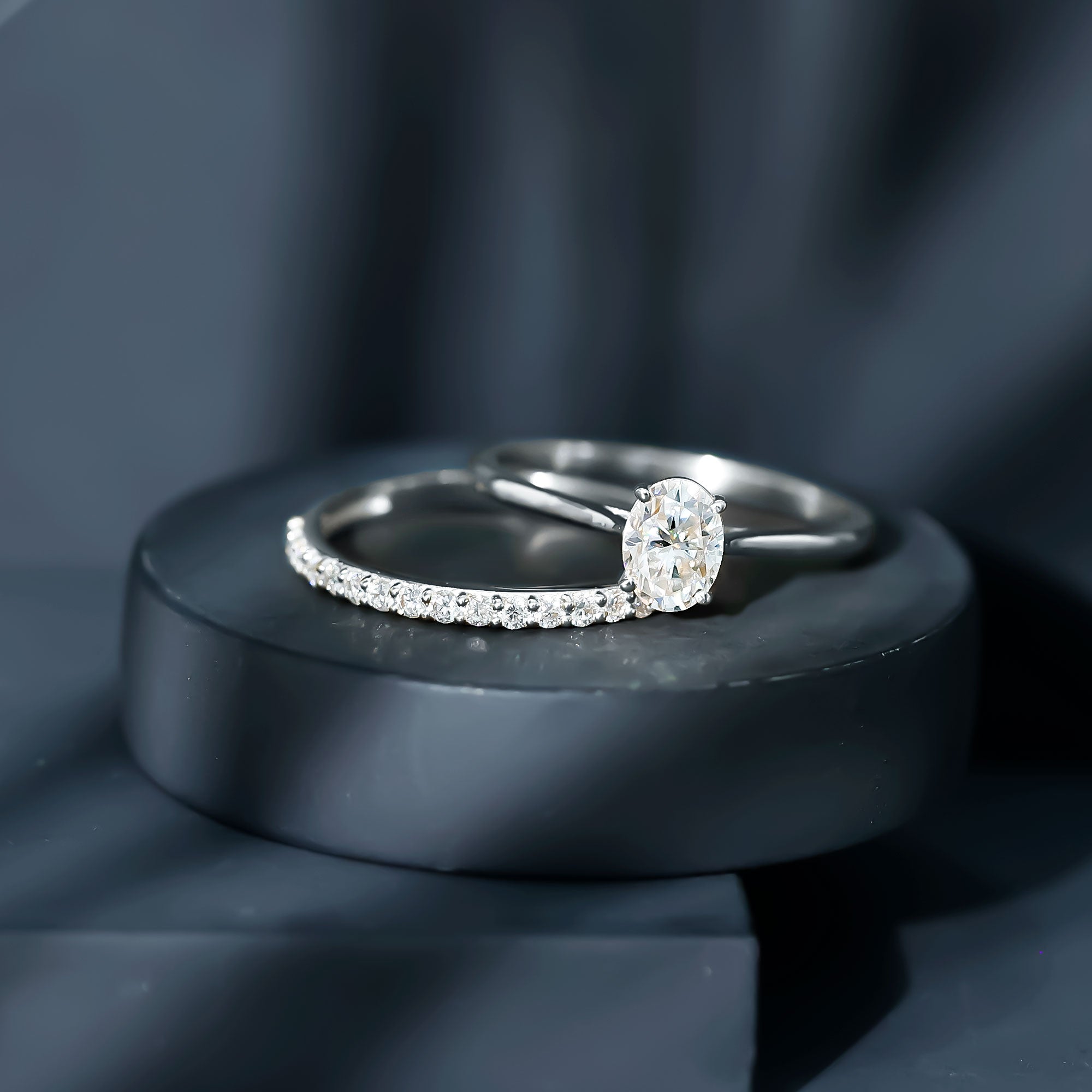 IGI Certified Lab Grown Diamond Oval Engagement Ring with Wedding Band Lab - ( EF-VS ) - Rosec Jewels