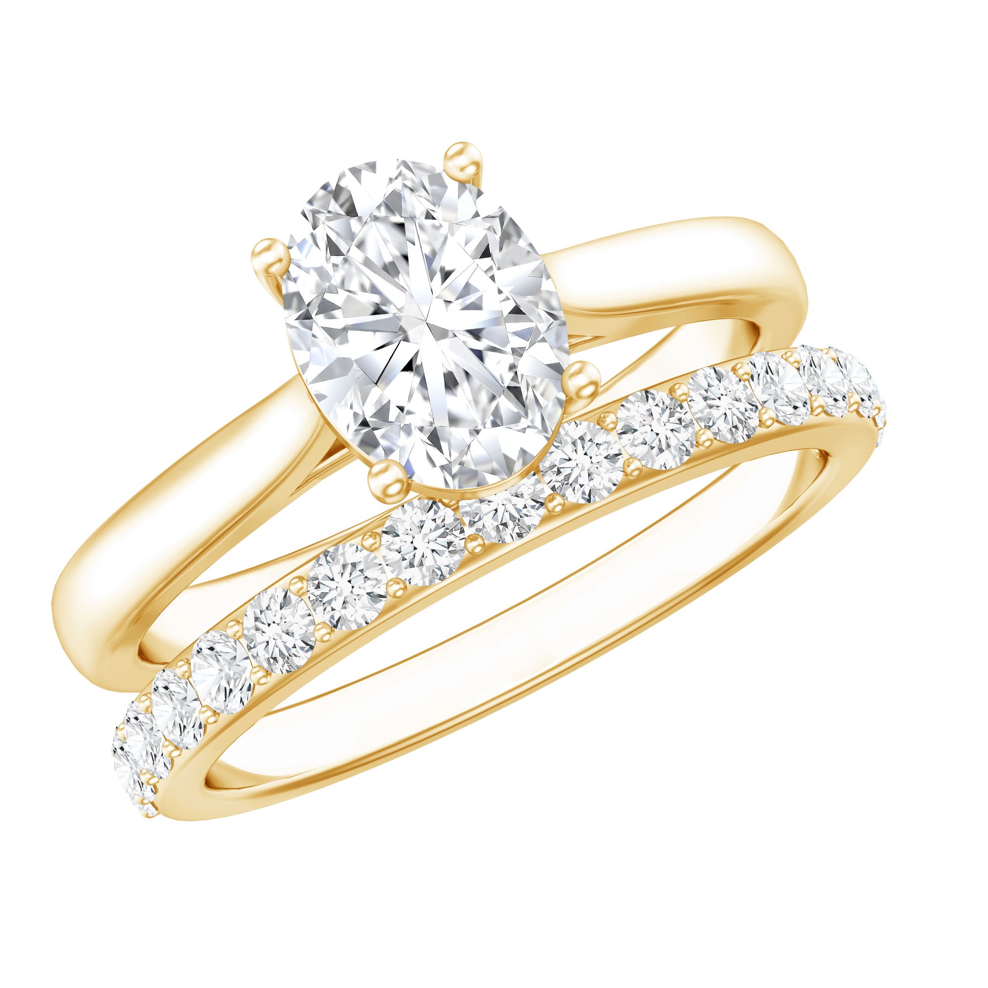 IGI Certified Lab Grown Diamond Oval Engagement Ring with Wedding Band Lab - ( EF-VS ) - Rosec Jewels