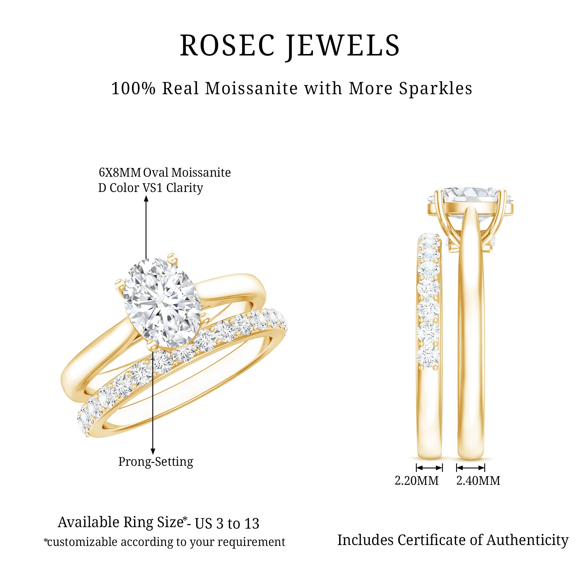 IGI Certified Lab Grown Diamond Oval Engagement Ring with Wedding Band Lab - ( EF-VS ) - Rosec Jewels