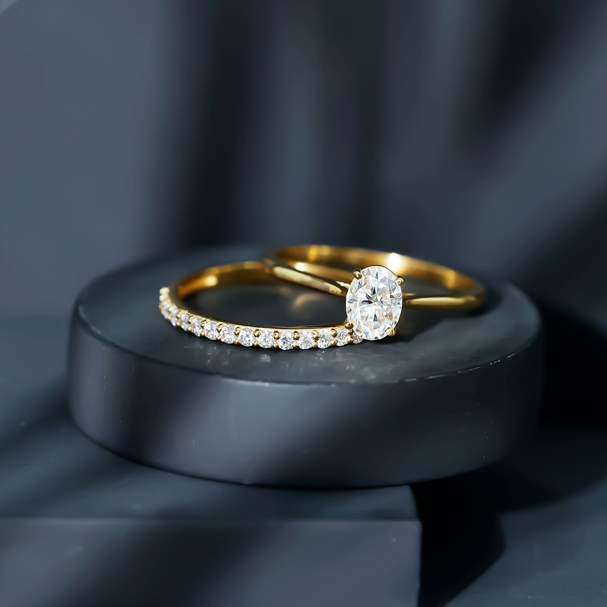 IGI Certified Lab Grown Diamond Oval Engagement Ring with Wedding Band Lab - ( EF-VS ) - Rosec Jewels