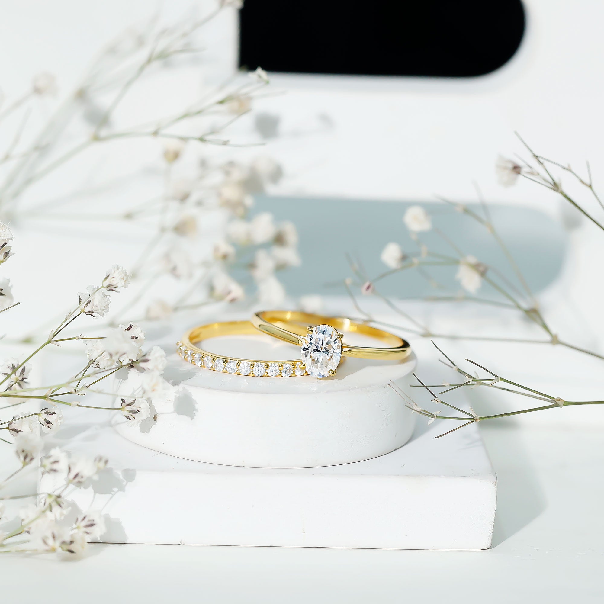 IGI Certified Lab Grown Diamond Oval Engagement Ring with Wedding Band Lab - ( EF-VS ) - Rosec Jewels