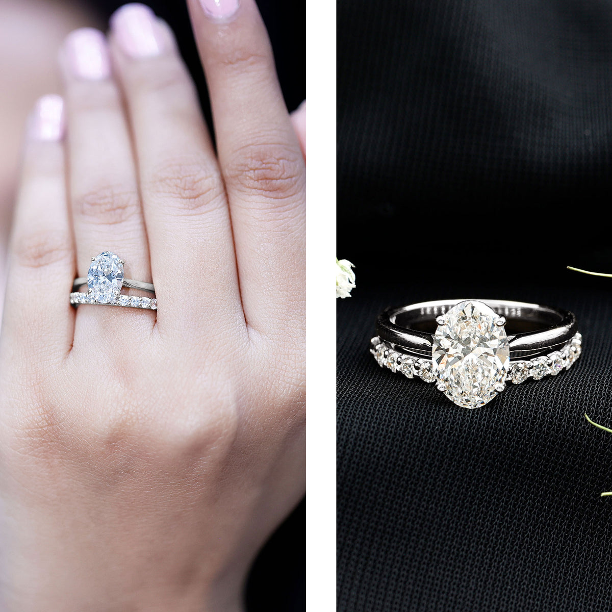 IGI Certified 2 Carat Oval Lab Grown Diamond Bridal Ring Set of 2 Lab - ( E-VS1 ) - Rosec Jewels