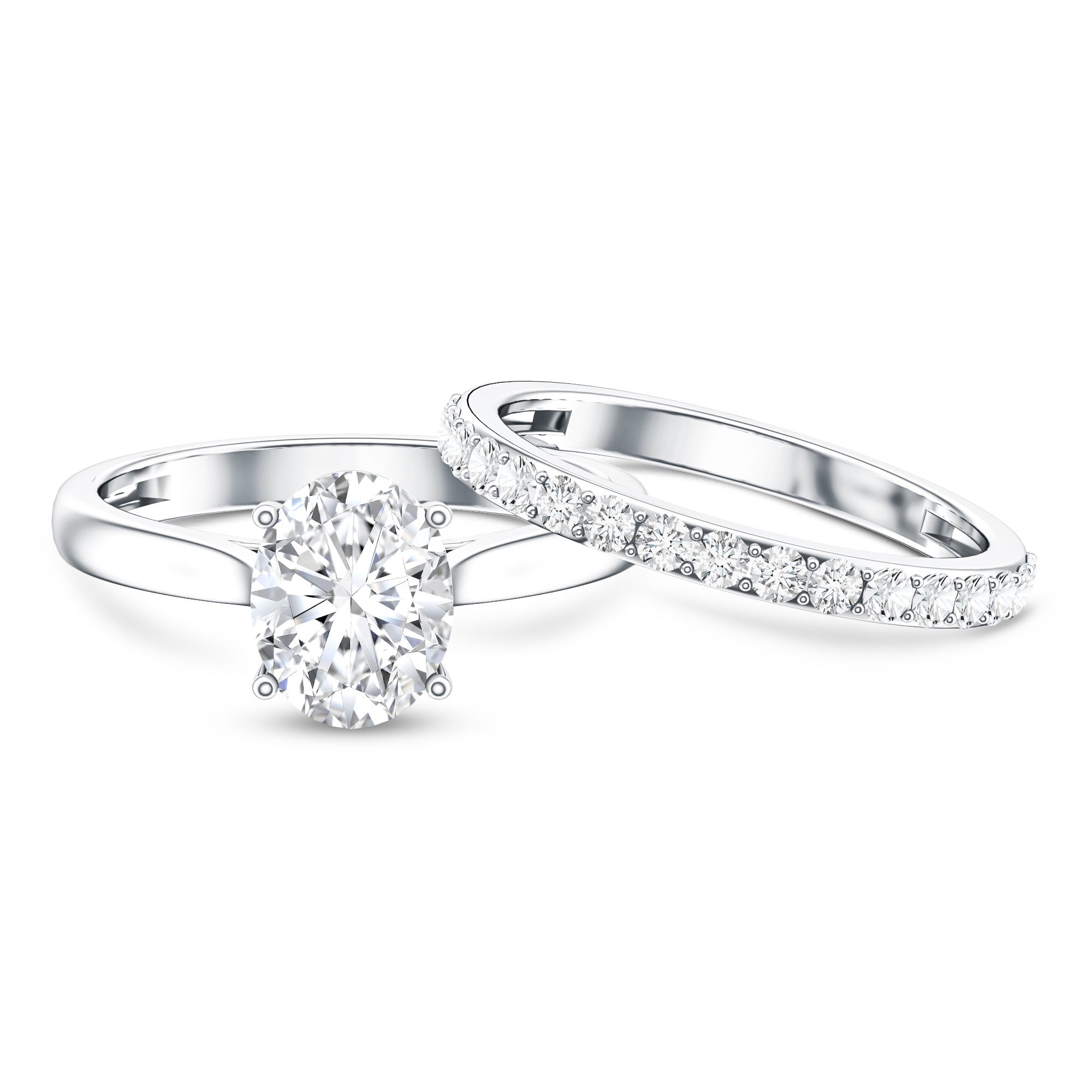 IGI Certified 2 Carat Oval Lab Grown Diamond Bridal Ring Set of 2 Lab - ( E-VS1 ) - Rosec Jewels