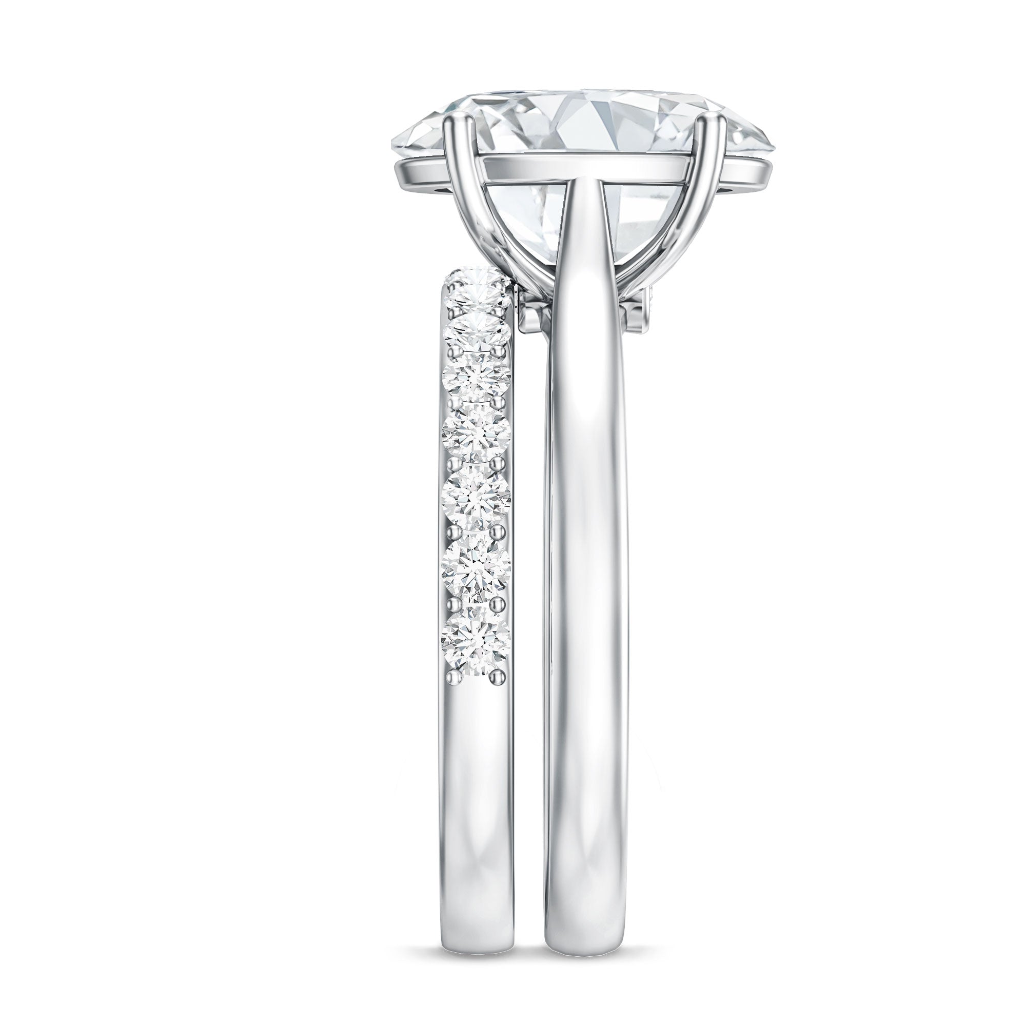 Rosec Jewels-Oval Shaped 3 Carat Lab Grown Diamond Solitaire Bridal Ring Set with IGI Certificate