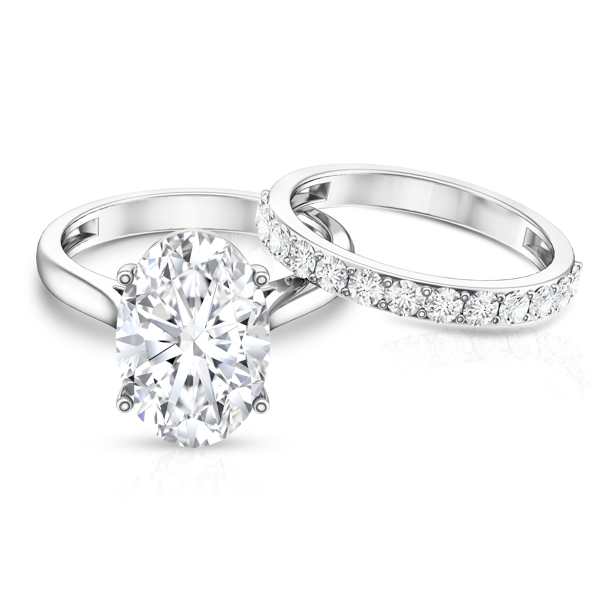 Rosec Jewels-IGI Certified 5 Carat Huge Lab Grown Diamond Oval Engagement Ring with Wedding Band
