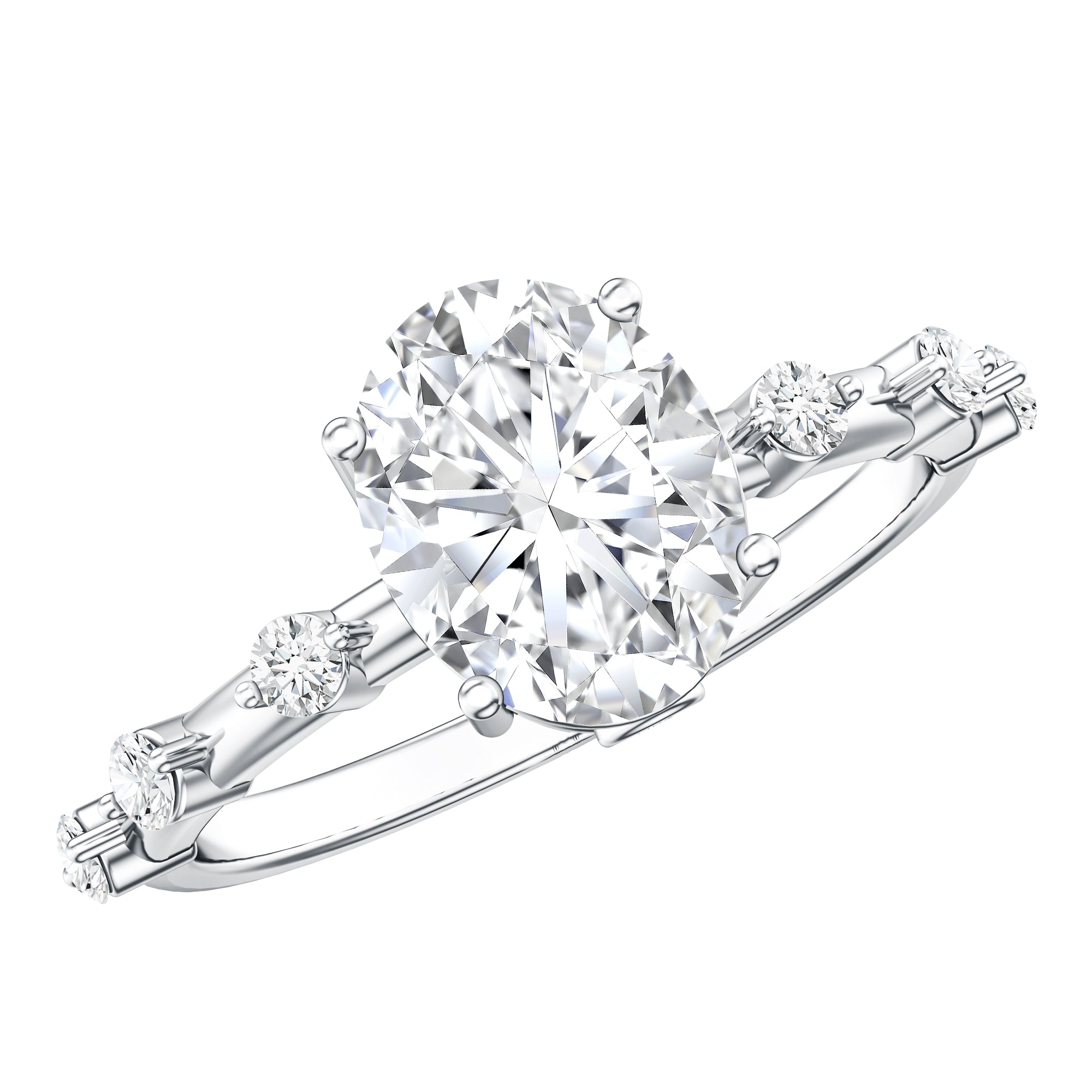 IGI Certified 2 Carat Lab Grown Diamond Oval Engagement Ring with Spaced Accent Lab - ( EF-VS ) - Rosec Jewels
