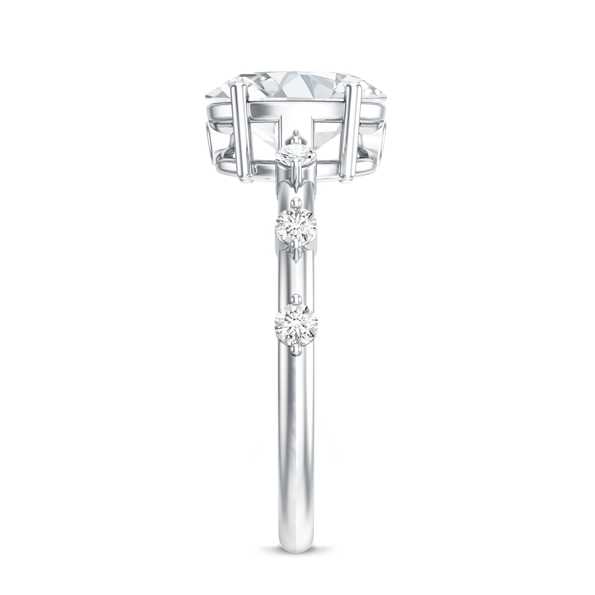 IGI Certified 2 Carat Lab Grown Diamond Oval Engagement Ring with Spaced Accent Lab - ( EF-VS ) - Rosec Jewels